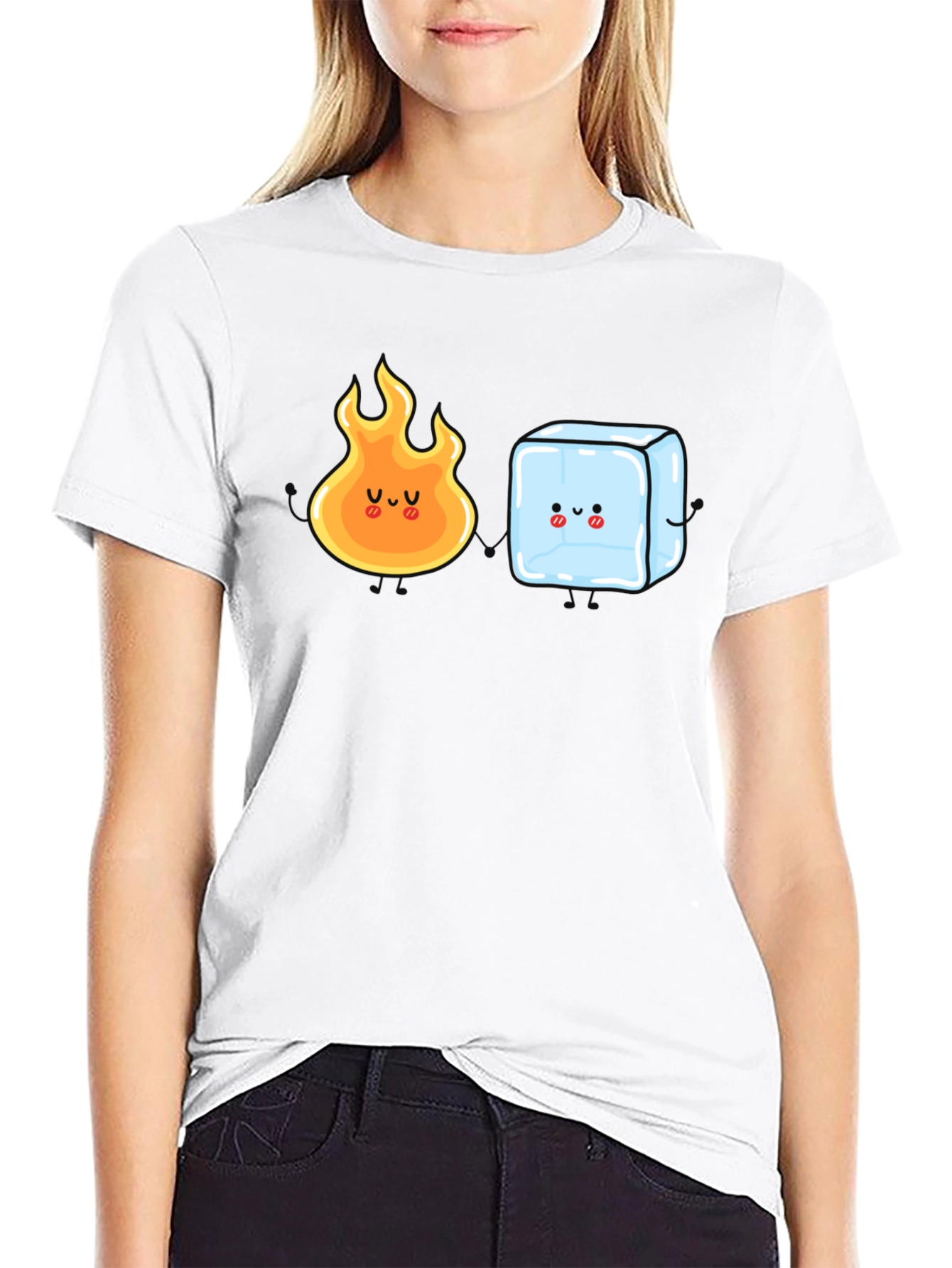 Black Cute Fire and Ice Cube Graphic T-Shirt view 9