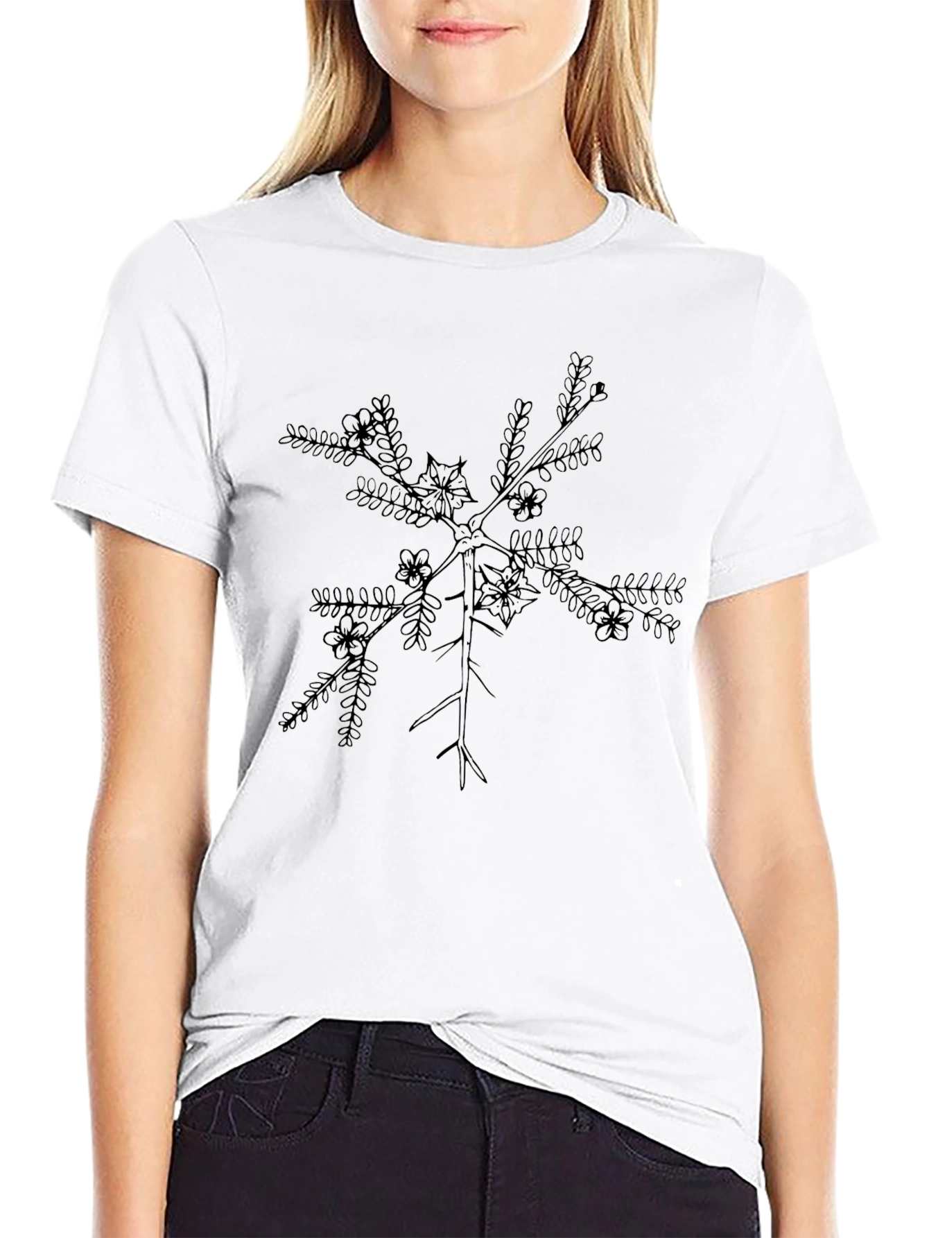 Black Botanical Branch Graphic Tee - Black Casual Comfort view 9