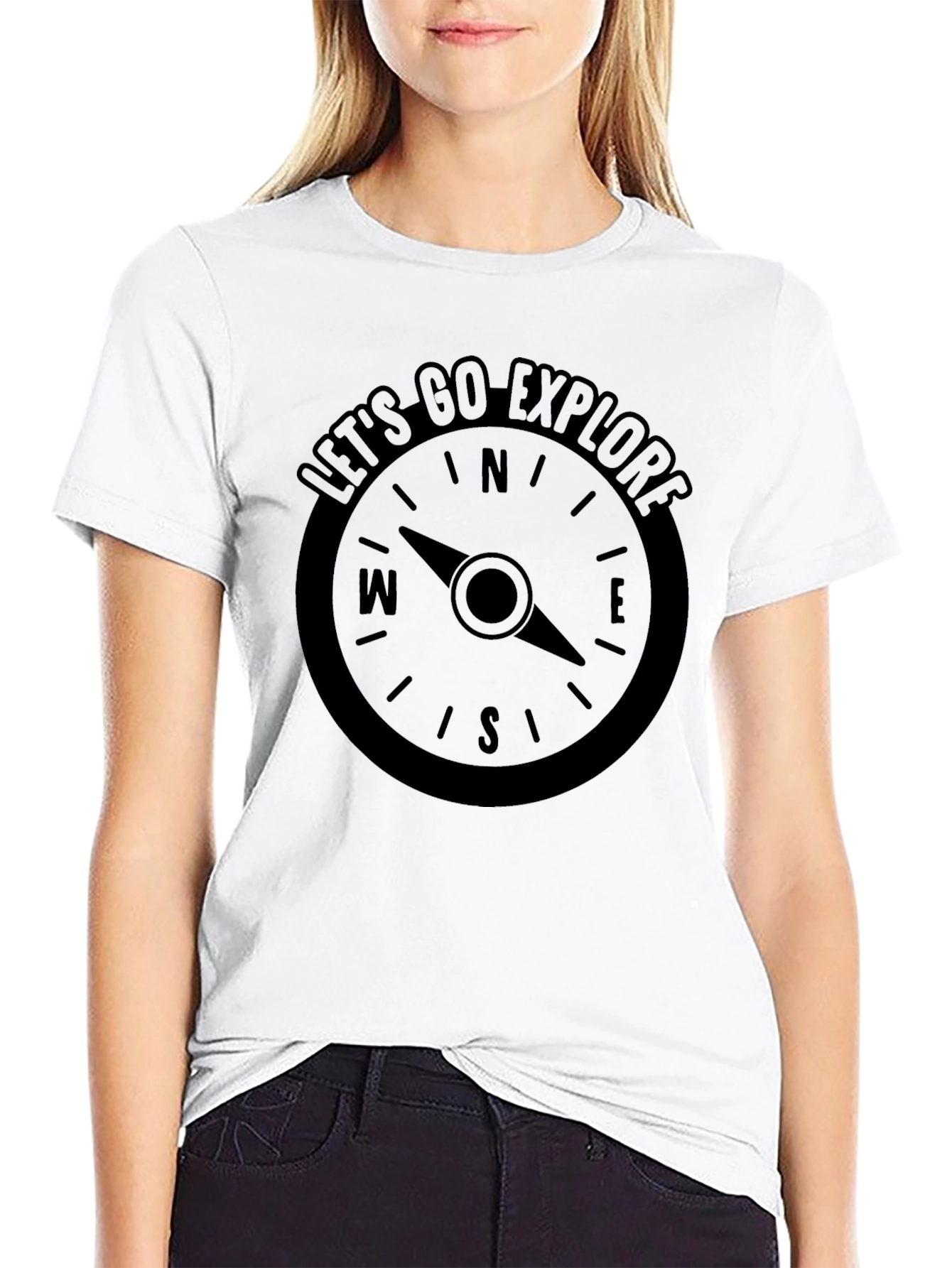 Black Let's Go Explore Compass Graphic T-Shirt view 9