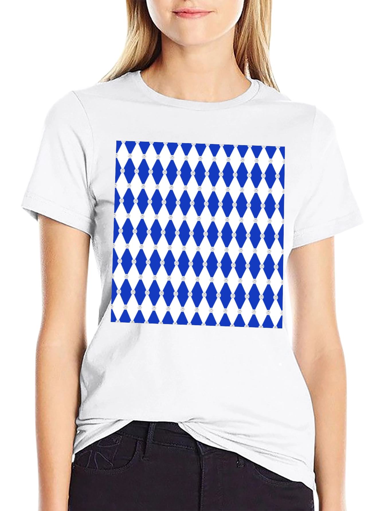 Black Blue Diamond Pattern Black T-Shirt view 9