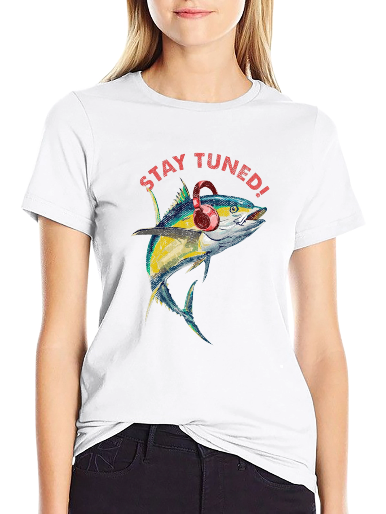 Black Stay Tuned Fish Graphic Tee view 9