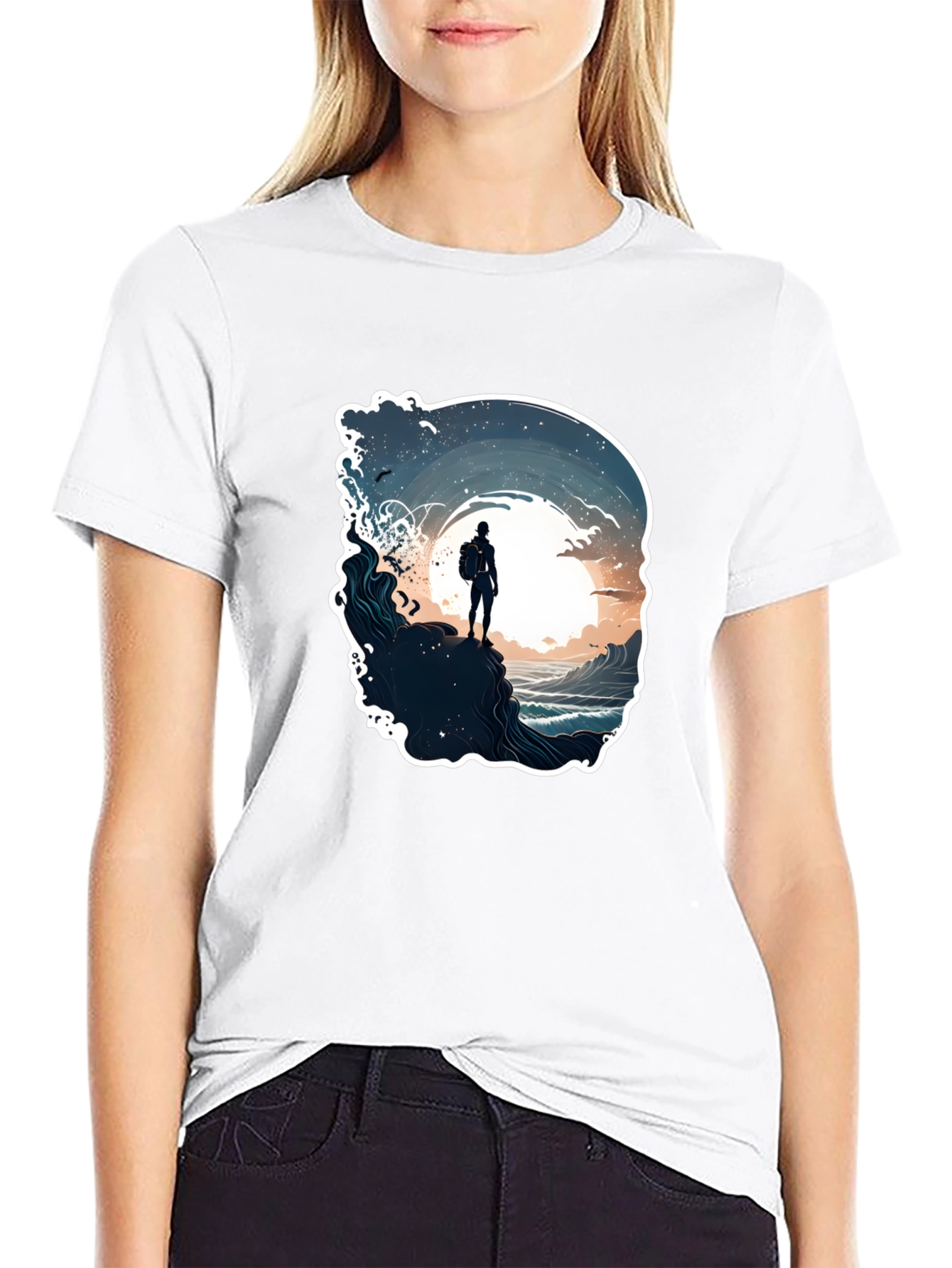 Black Ocean Adventure T-Shirt - Black, Artistic Print view 9