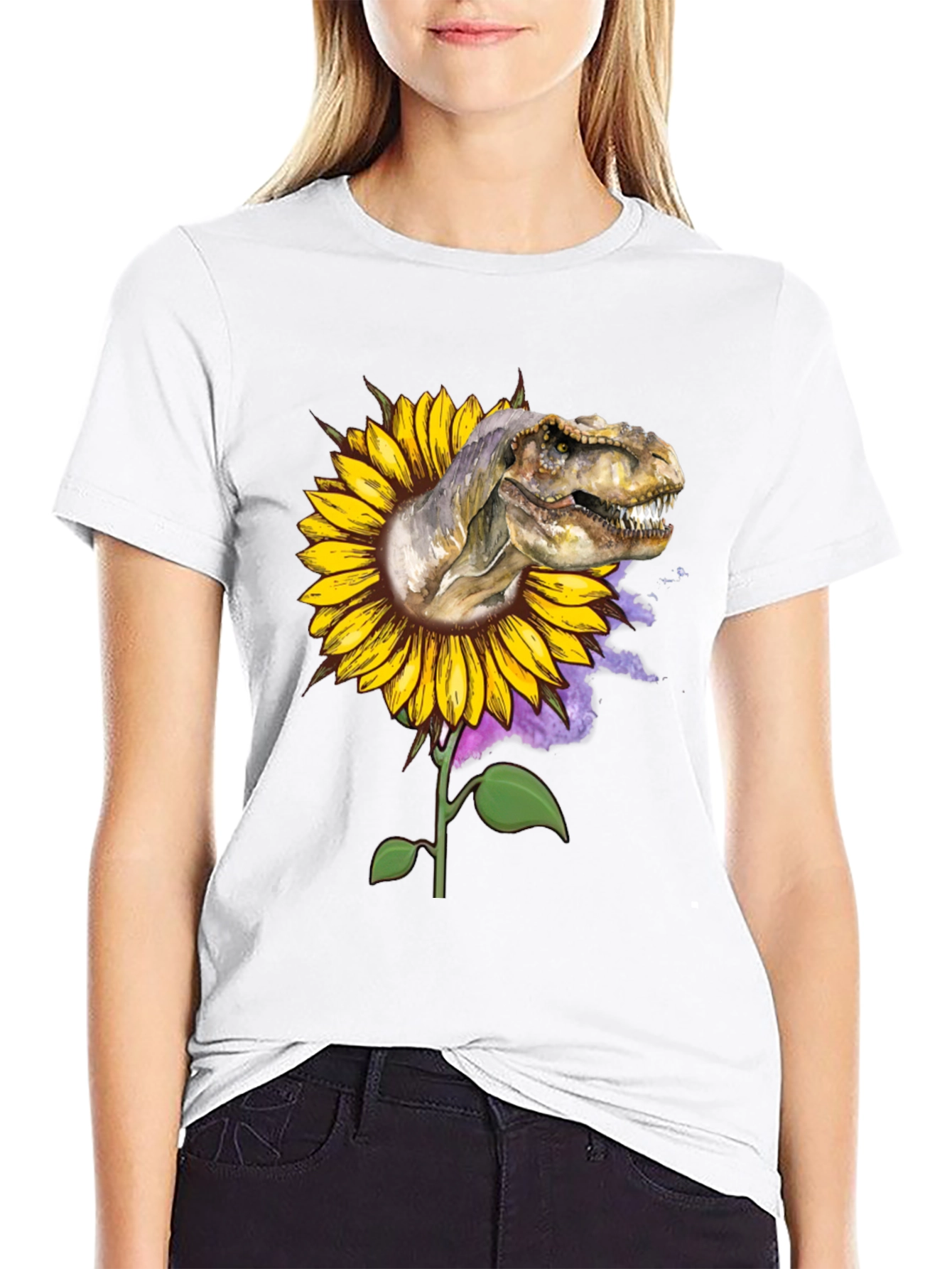 Black Dinosaur Sunflower Graphic Tee view 9