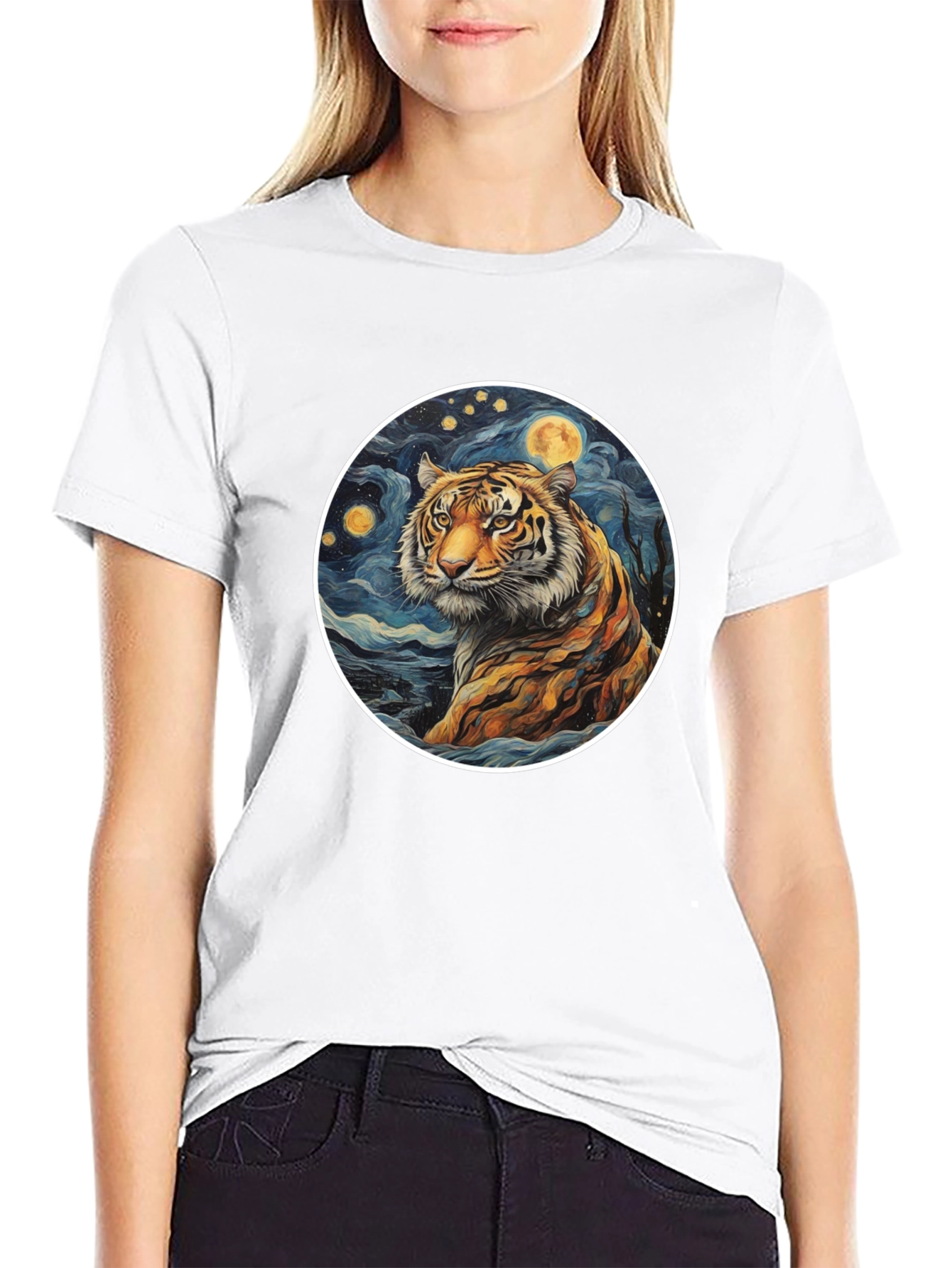 Black Tiger Moon Graphic Tee - Artistic Style view 9