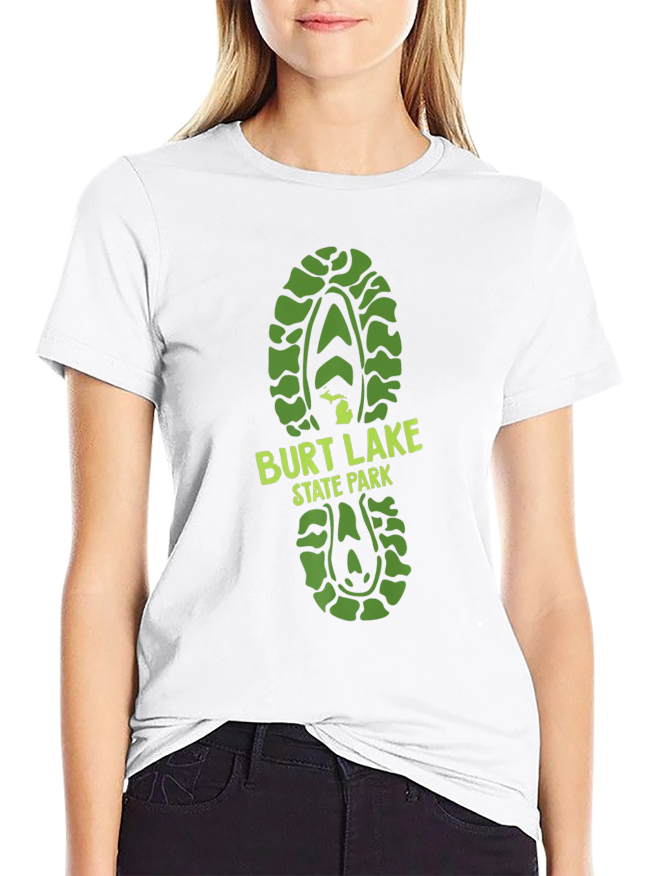 Black Burt Lake State Park Green Footprint T-Shirt view 9
