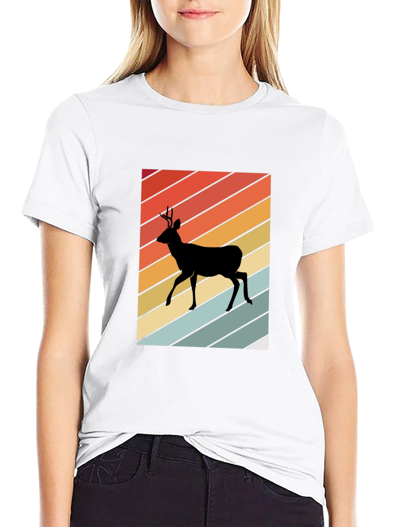 Black Retro Deer Silhouette T-Shirt view 9