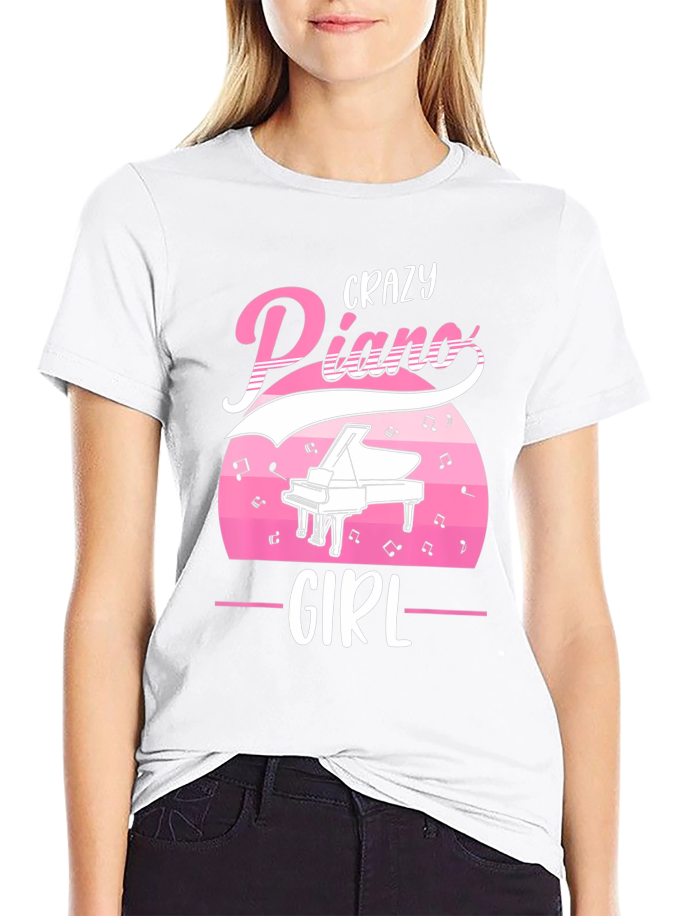 Black Crazy Piano Girl T-Shirt - Music Lover Tee view 9