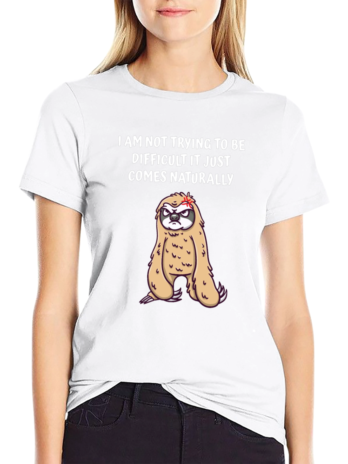 Black Funny Sloth Graphic Tee - 'Naturally Difficult' Humor T-Shirt view 9