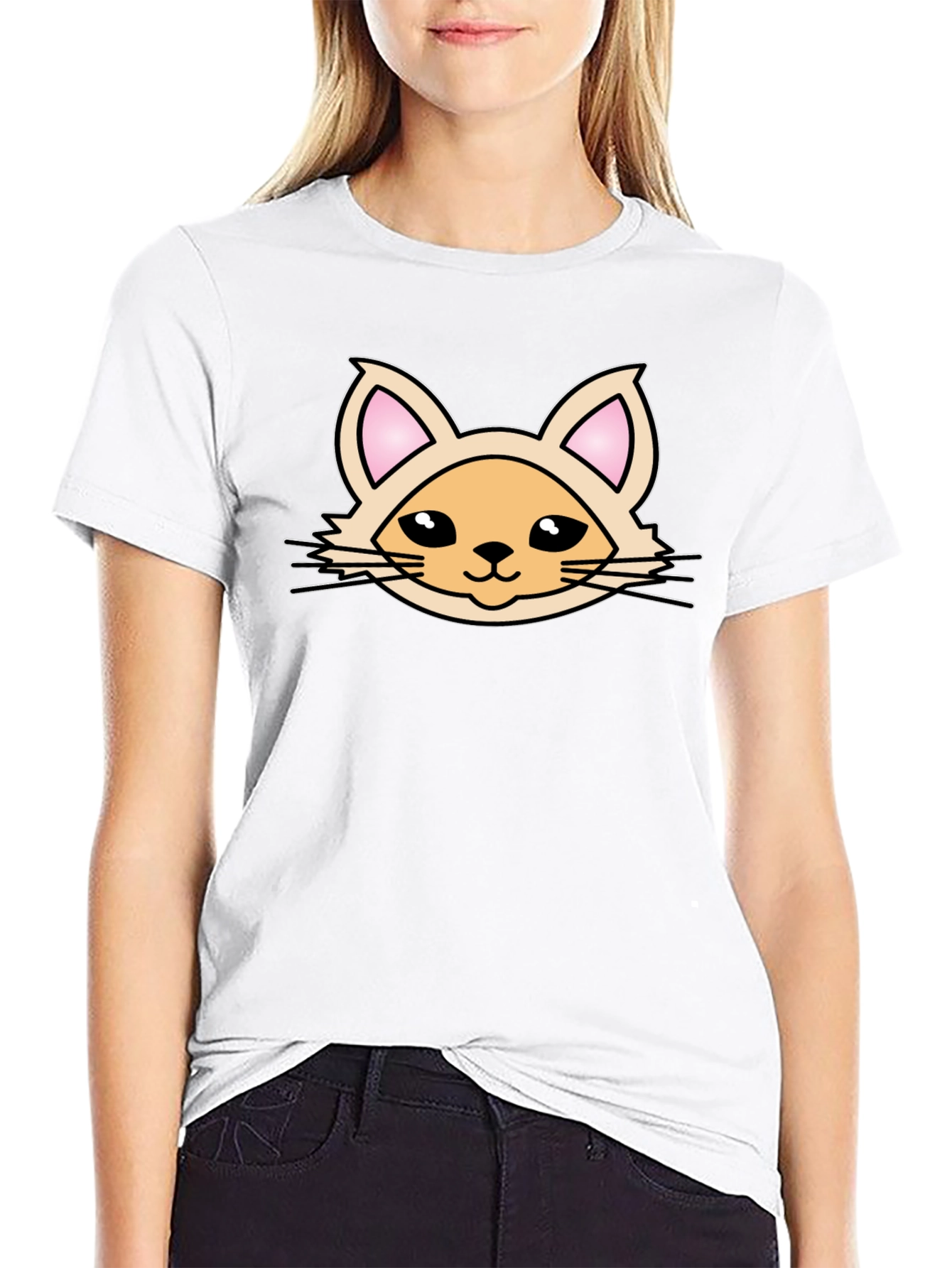Black Cute Cartoon Cat Graphic T-Shirt - Black view 9