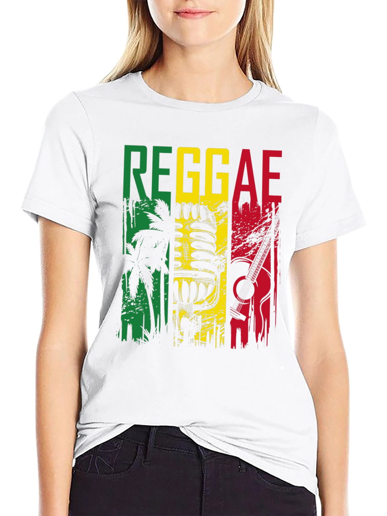 Black Reggae Music Graphic T-Shirt - Rasta Colors Design view 9