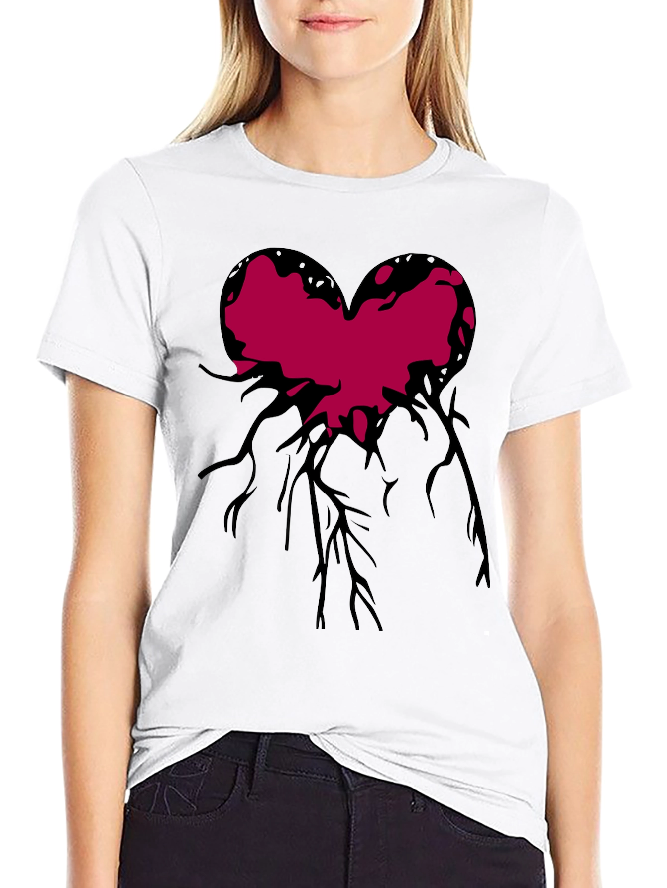 Black Heart Roots Graphic Print Crew Neck T-Shirt view 9