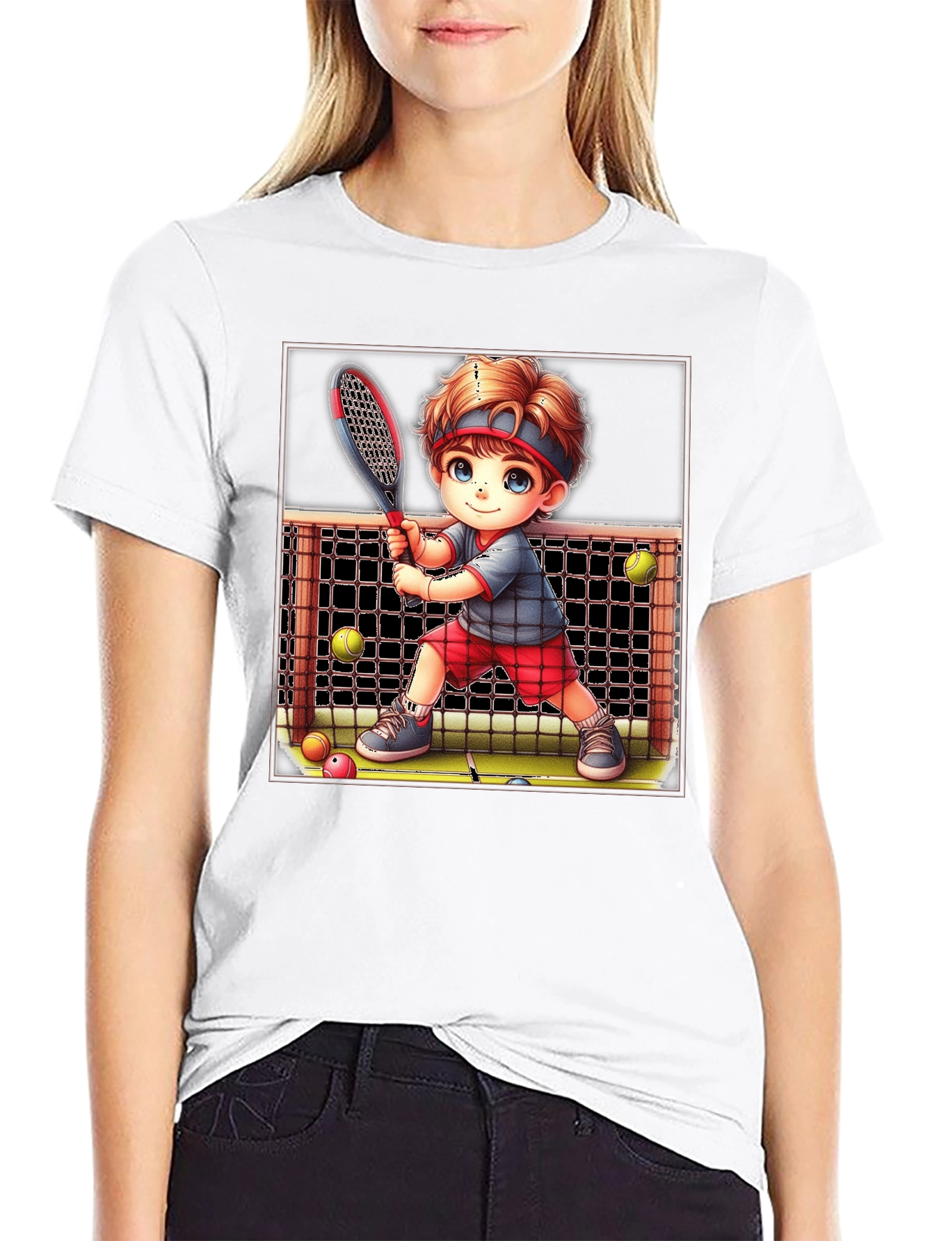 Black Tennis Kid Graphic Tee - Fun Sports T-Shirt view 9