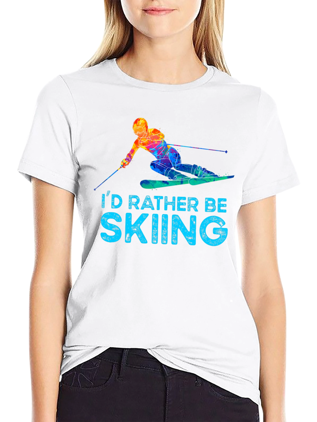 Black I'd Rather Be Skiing T-Shirt - Novelty Graphic Tee view 9