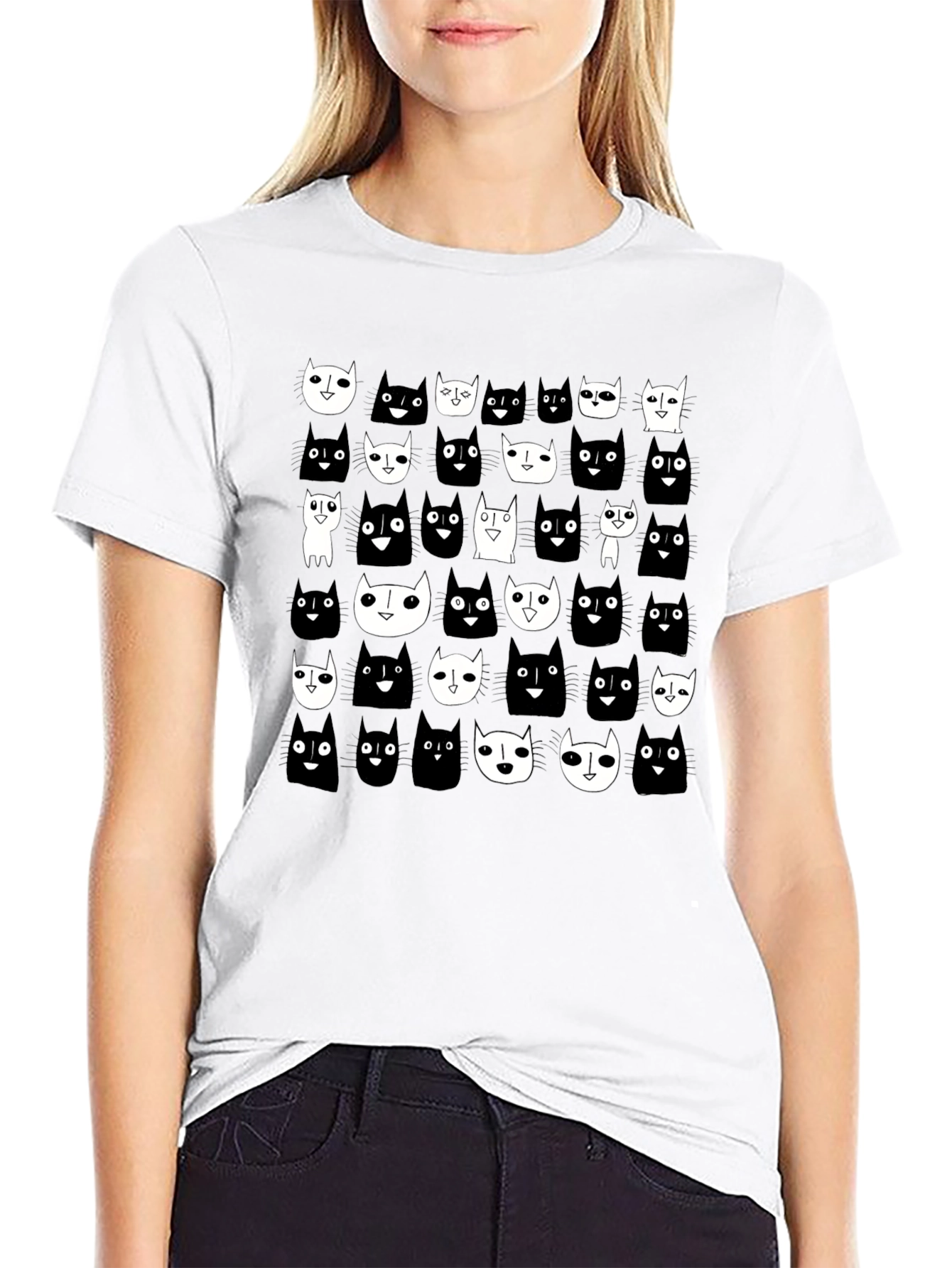 Black Black Cat Pattern T-Shirt view 9