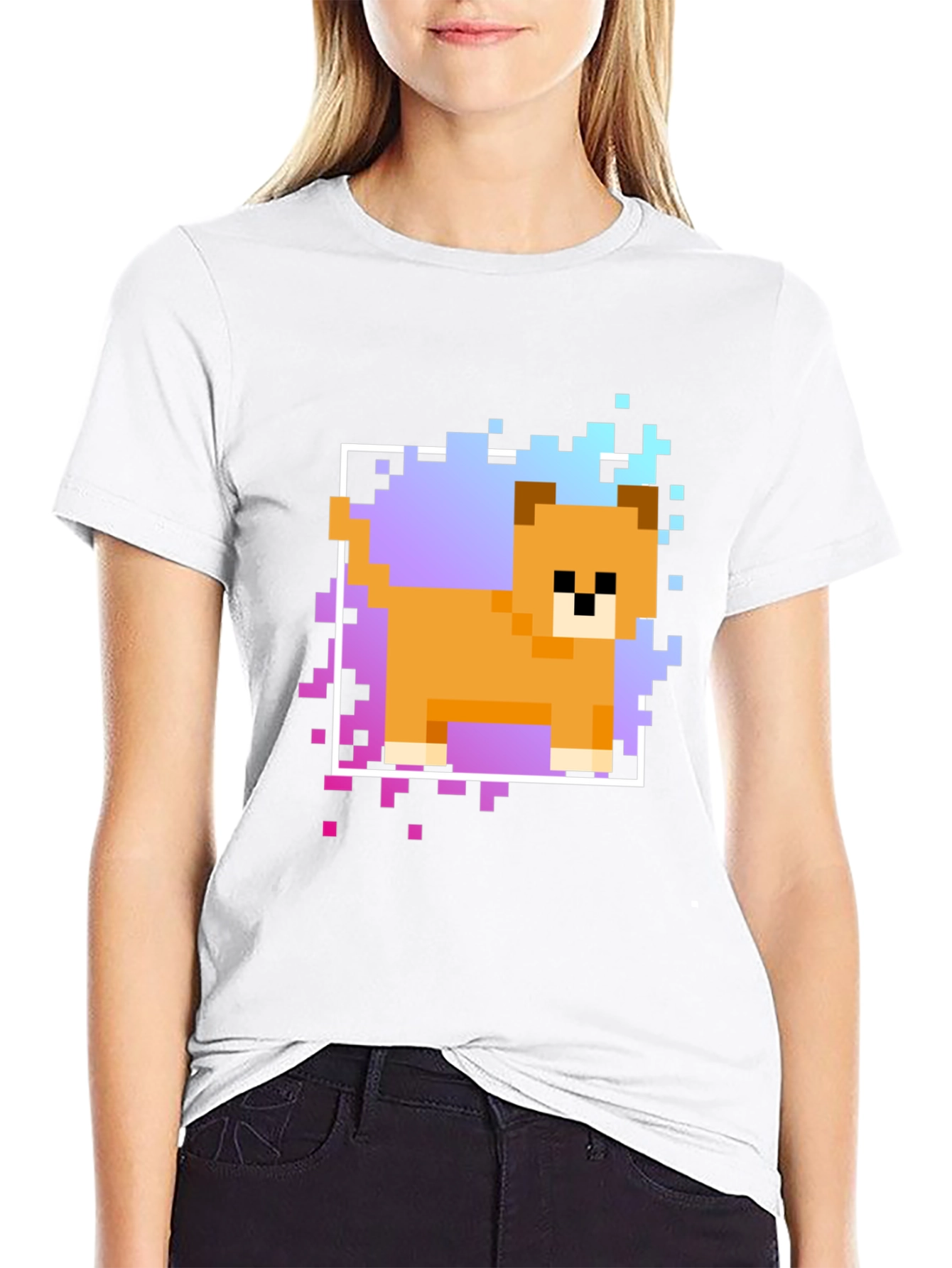 Black Pixel Dog Graphic T-Shirt - Trendy Casual Wear view 9