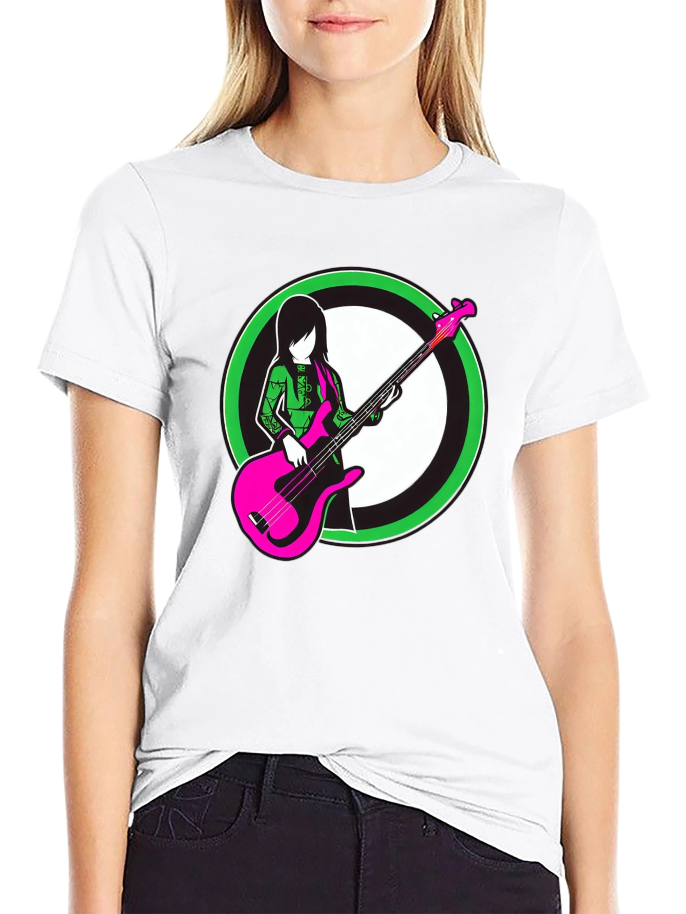 Black Cool Graphic Tee - Girl with Bass Guitar view 9