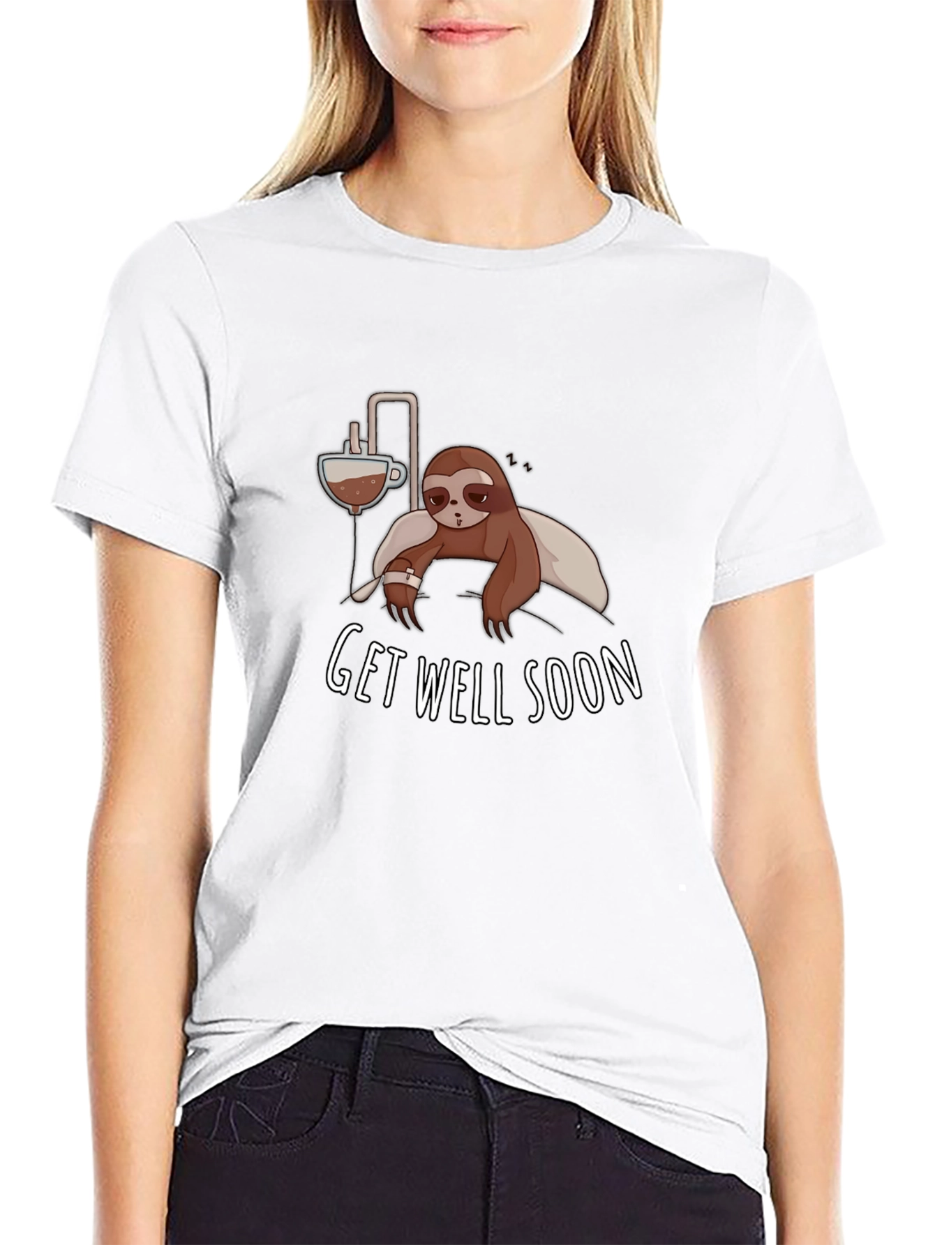 Black Get Well Soon Sloth Graphic T-Shirt view 9