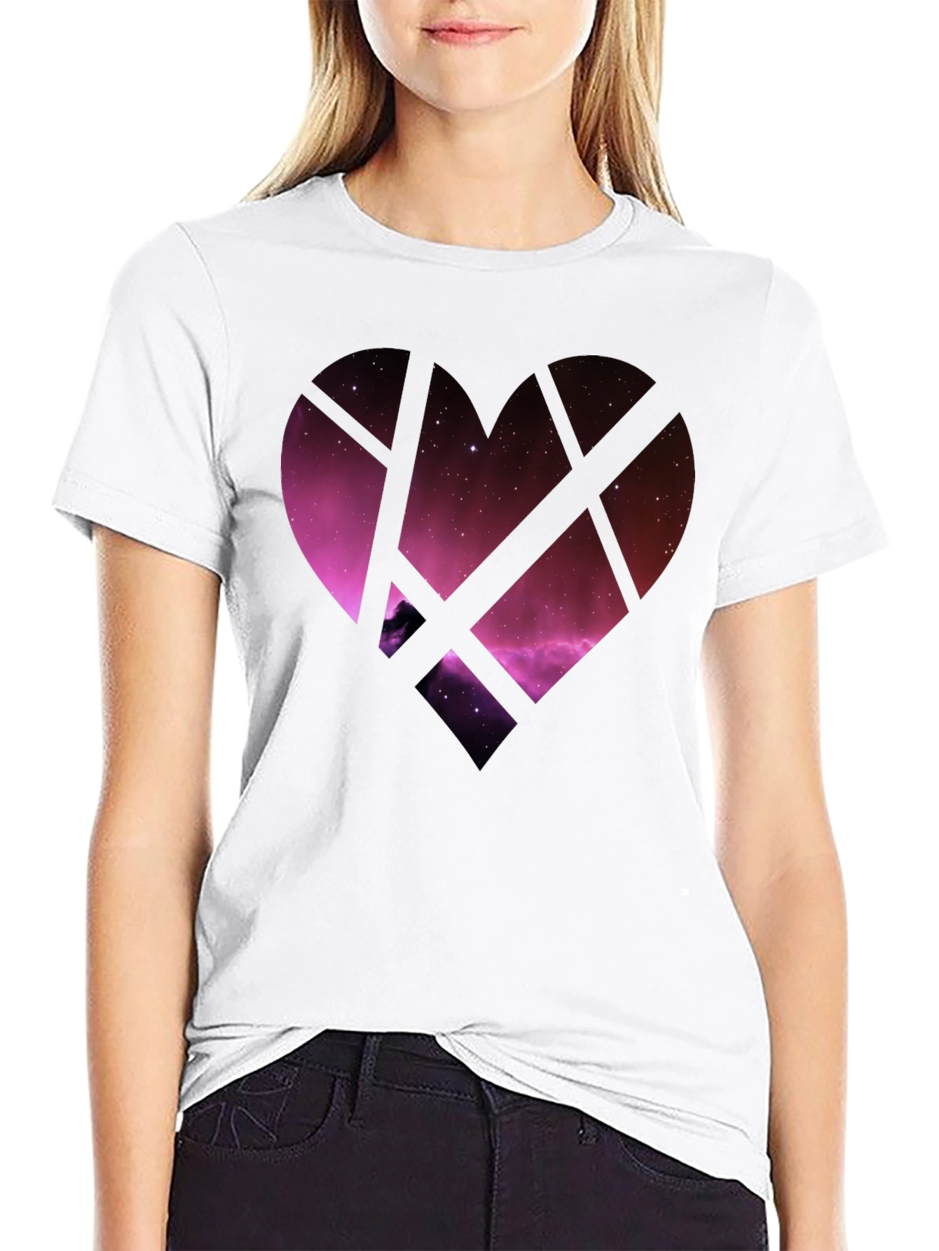 Black Galaxy Heart Graphic Tee - Black Cotton Blend view 9