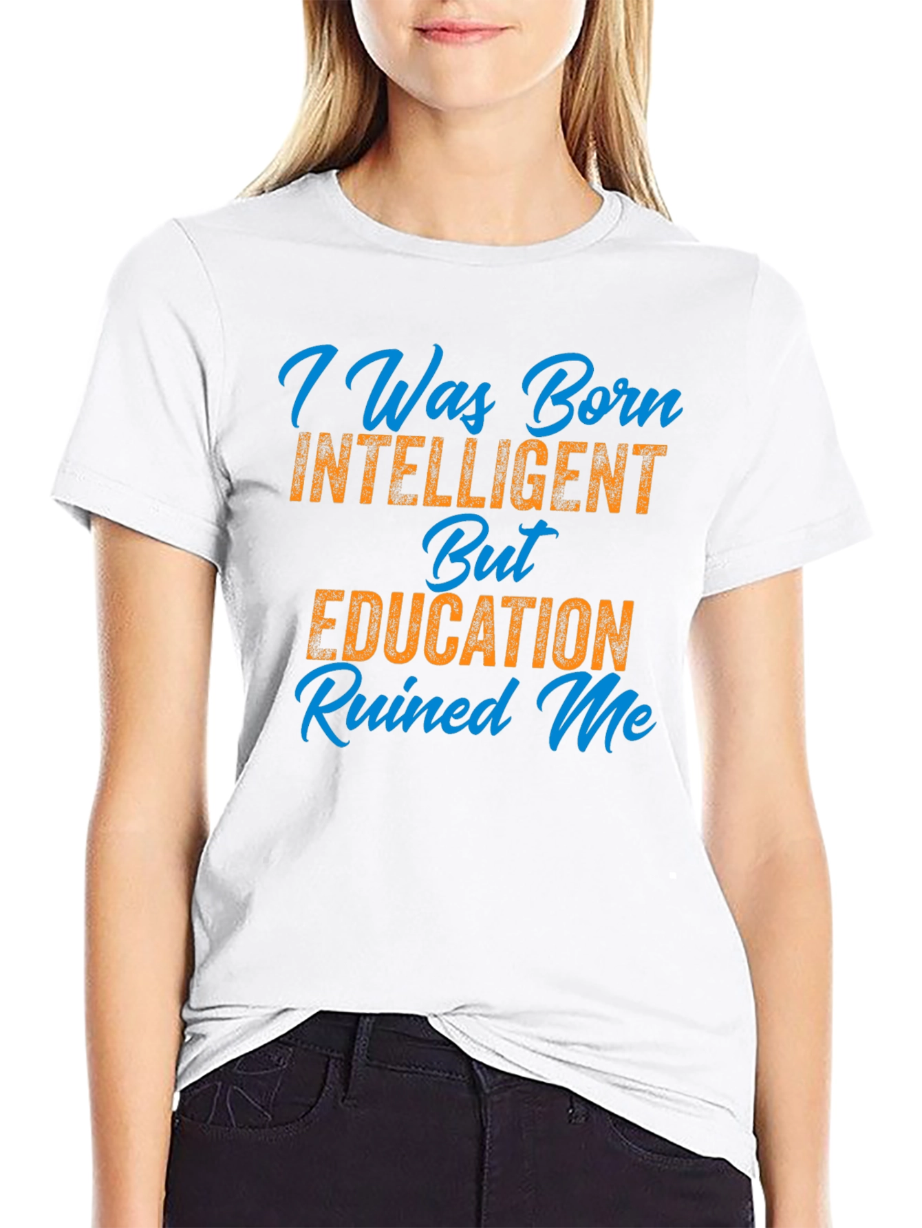 Black I Was Born Intelligent T-Shirt - Funny Sarcastic Tee view 9