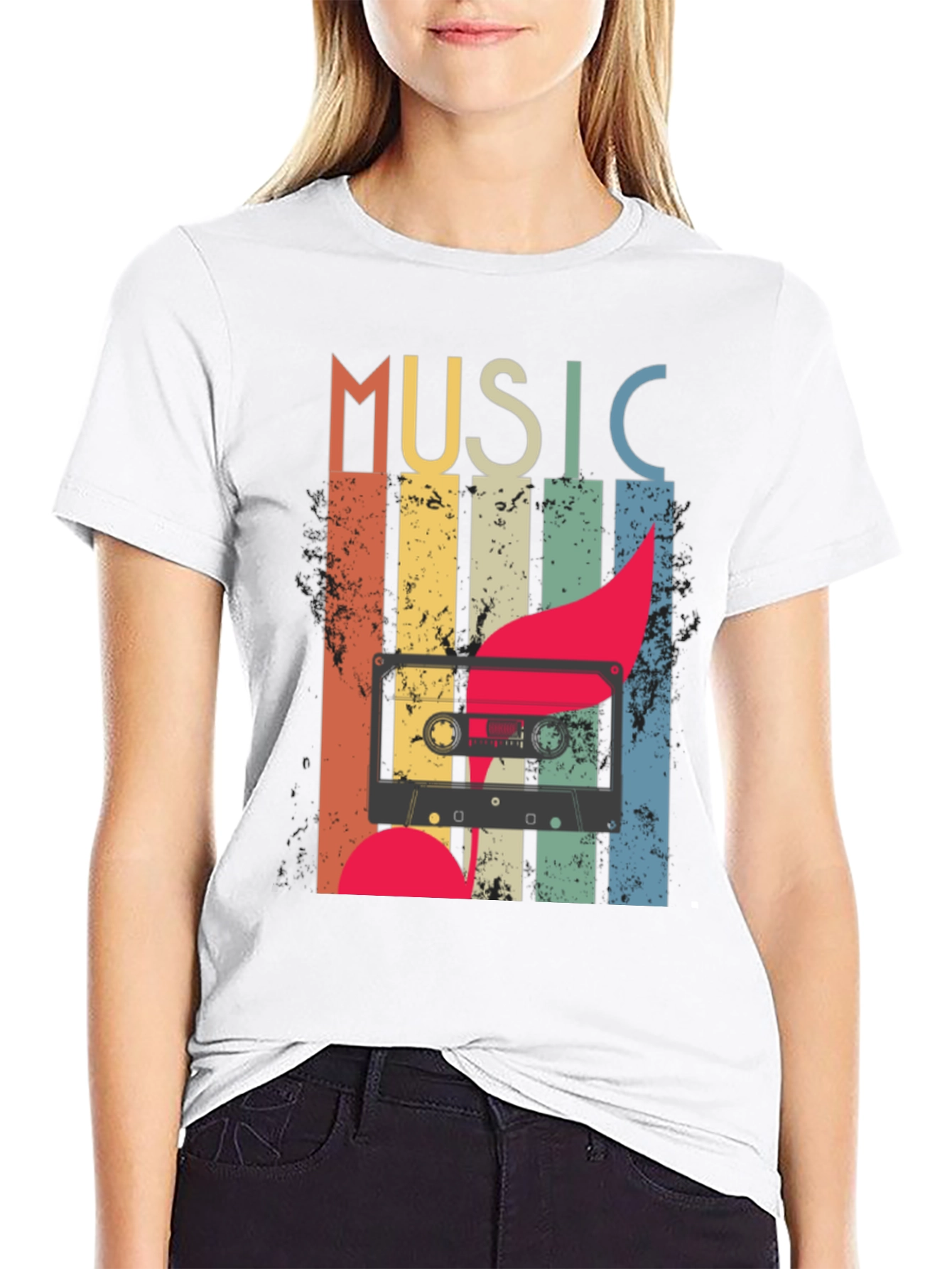 Black Retro Music Cassette T-Shirt - Vintage Style Tee view 9