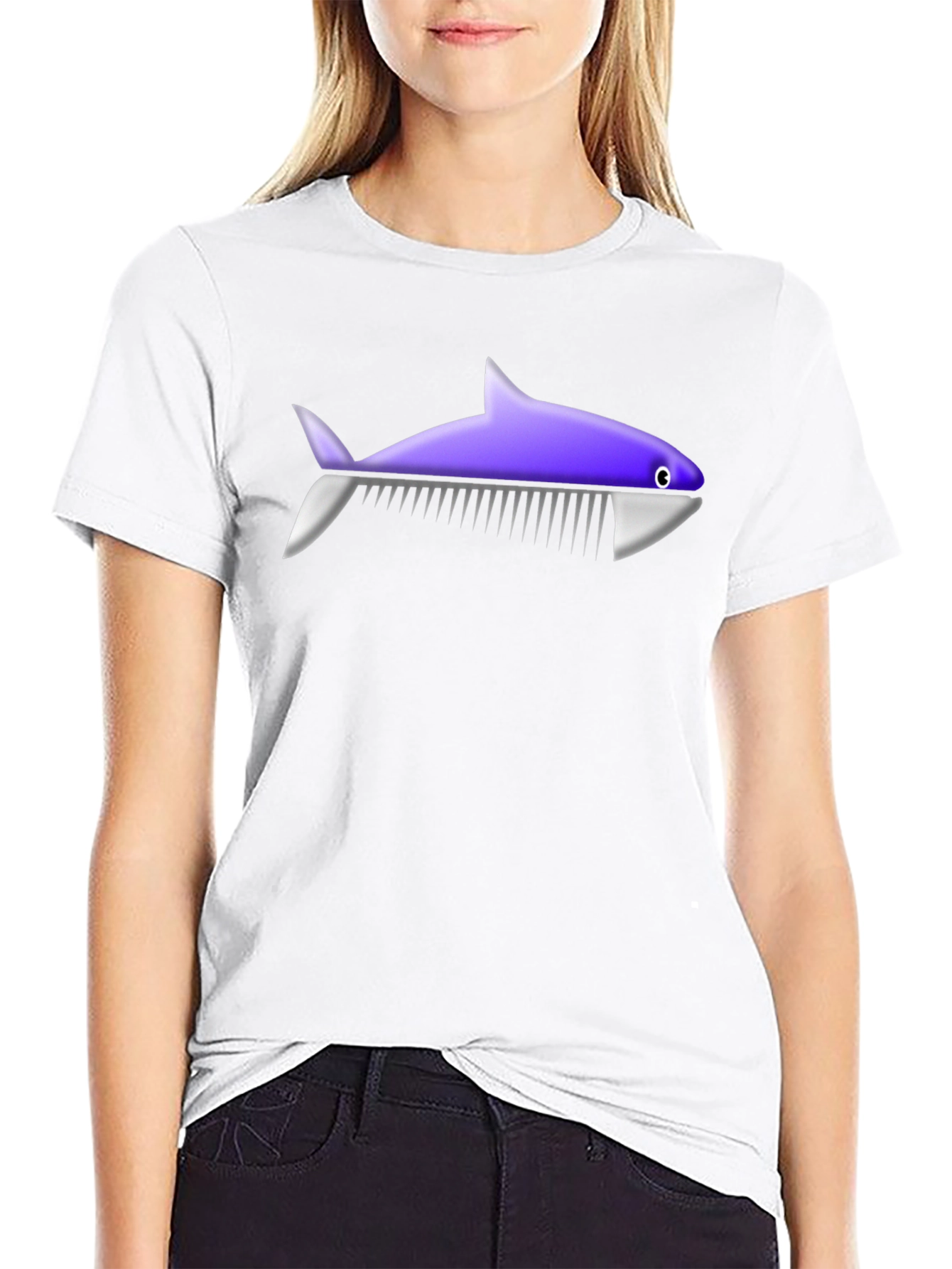 Black Novelty Shark Comb T-Shirt - Unique Graphic Tee view 9