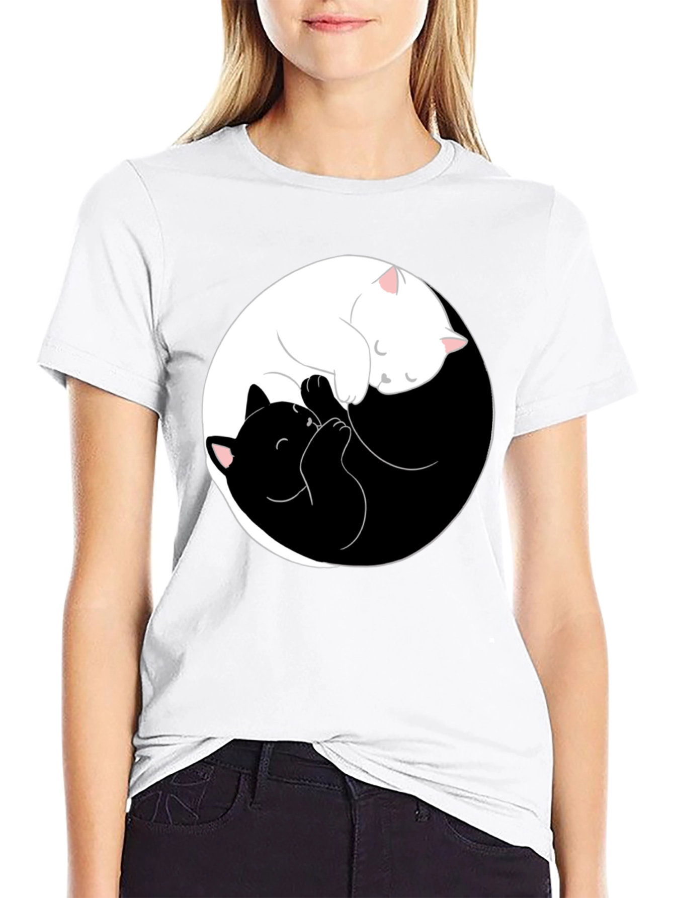 Black Yin Yang Cats T-Shirt - Black view 9