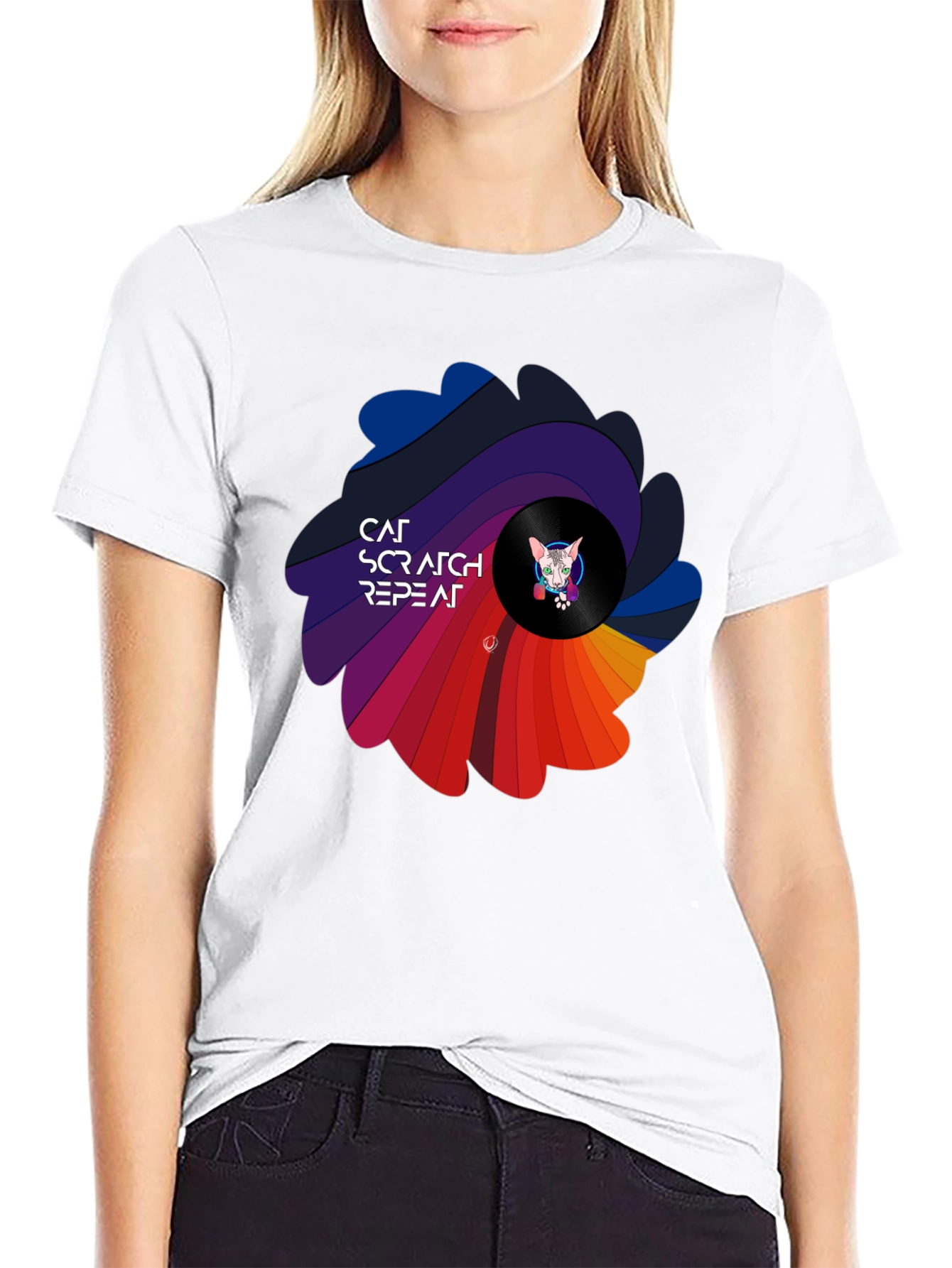 Black Cat Scratch Repeat Black T-Shirt view 9