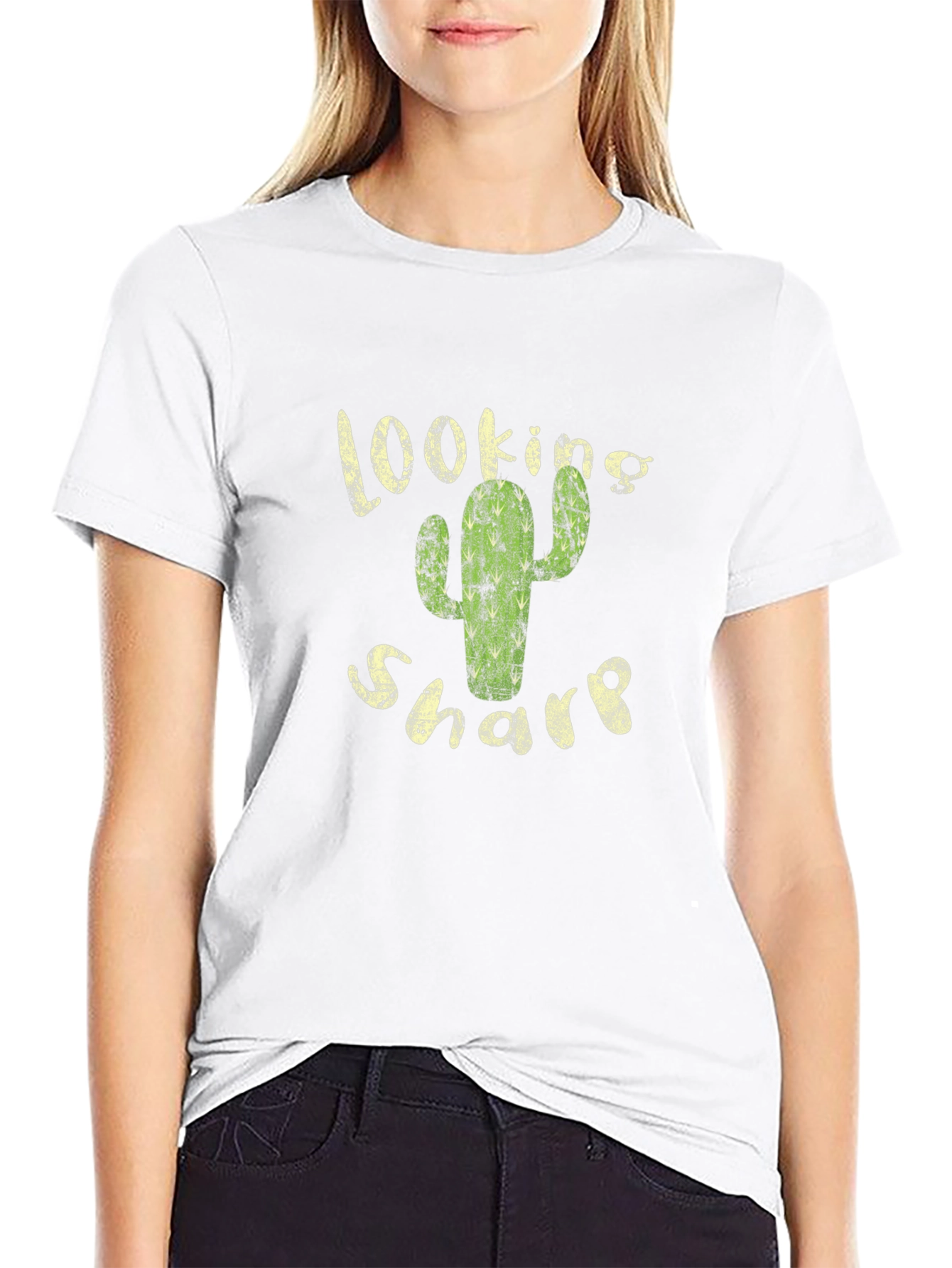 Black Looking Sharp Cactus Graphic Black T-Shirt view 9