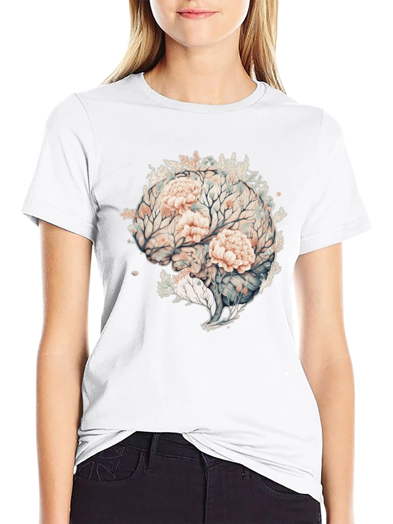 Black Floral Brain Graphic Tee - Unique Mens Black T-Shirt view 9