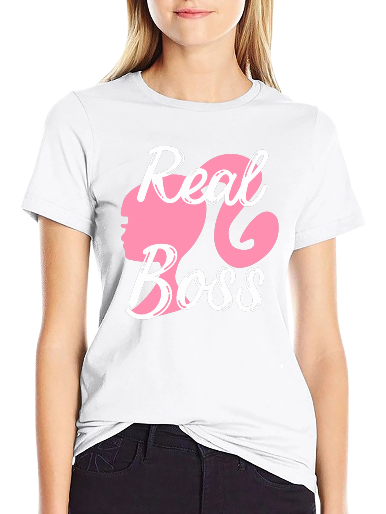 Black Real Boss T-Shirt Pink Silhouette view 9