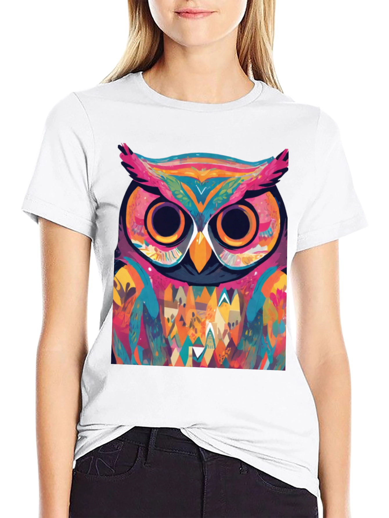 Black Abstract Owl Graphic Tee - Cool Colorful Design view 9