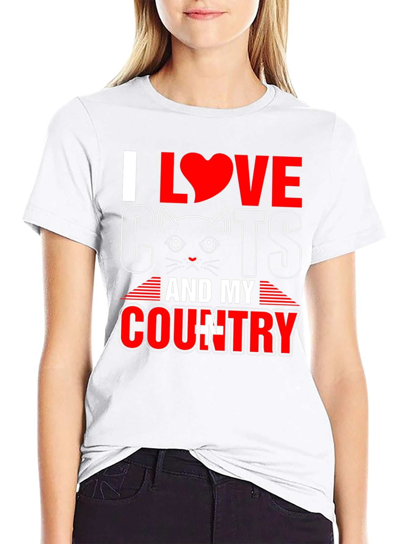 Black I Love Cats and My Country T-Shirt view 9