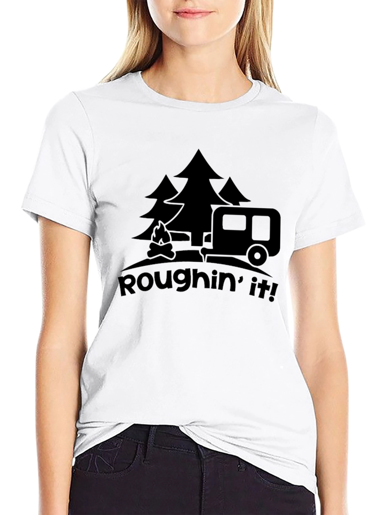 Black Roughin' It Camping T-Shirt - Outdoors Adventure Tee view 9