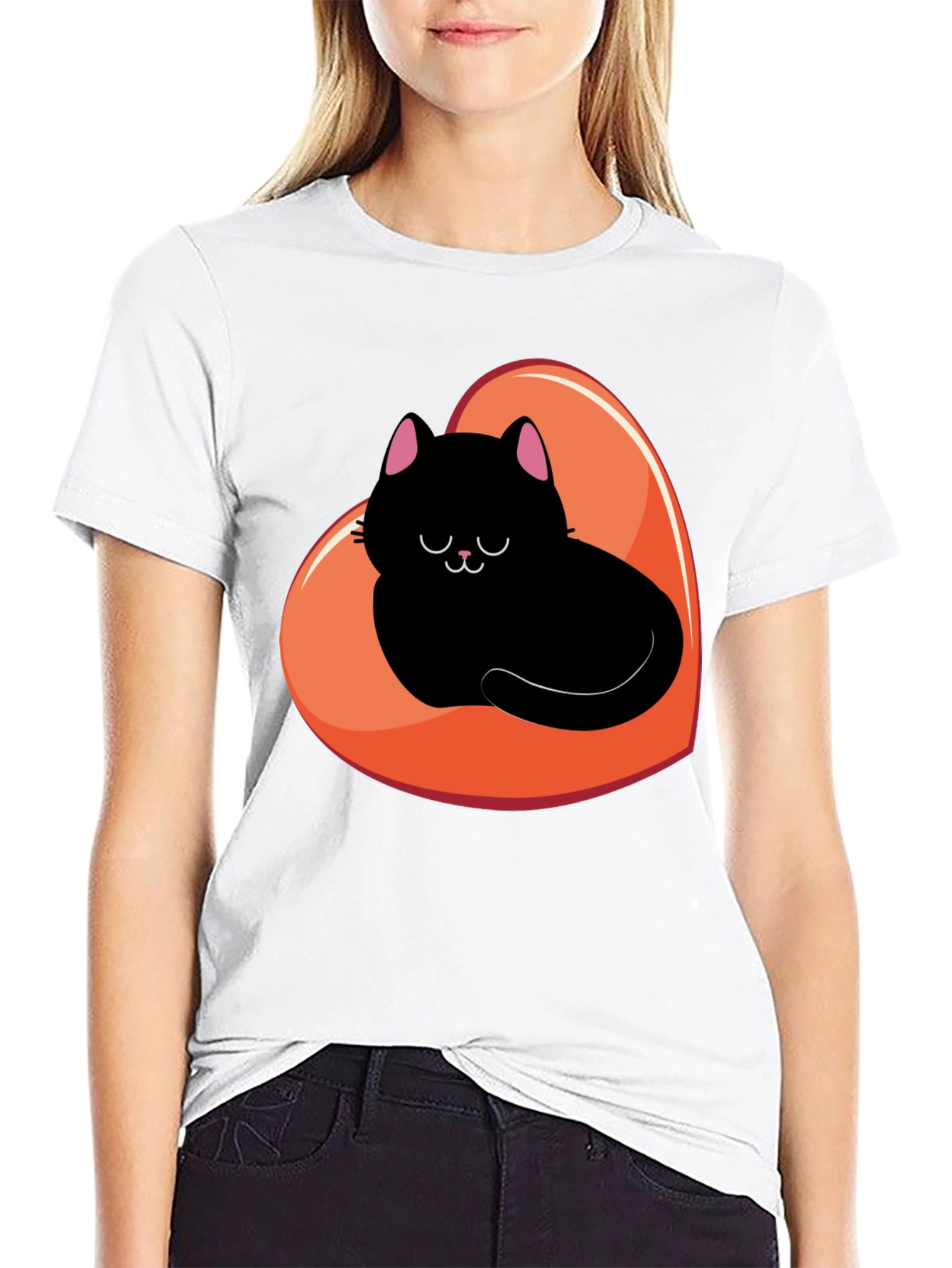 Black Black Cat Heart Graphic Tee view 9