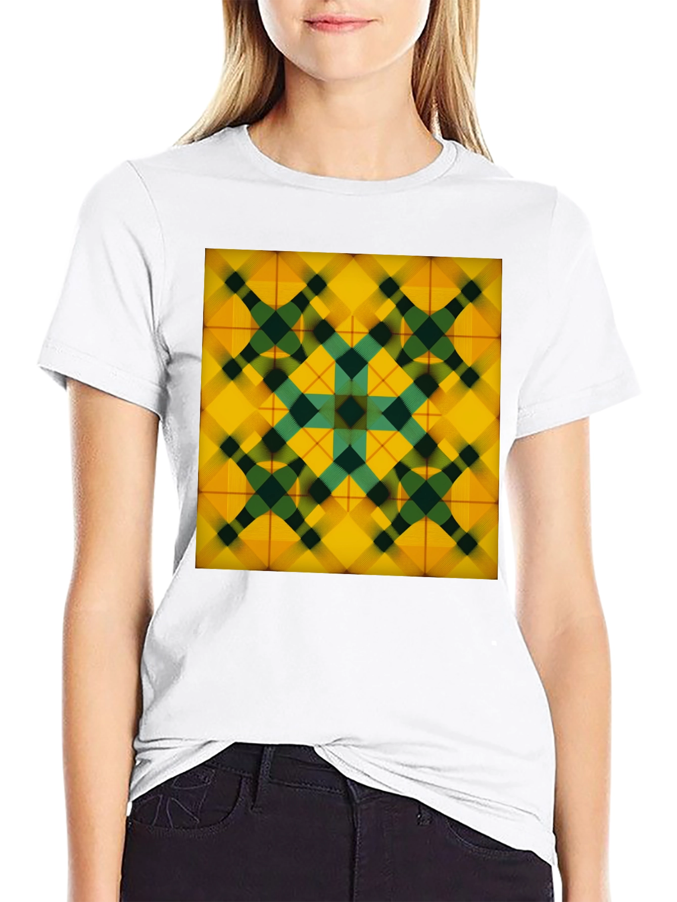 Black Geometric Plaid Tee - Stylish Graphic Print view 9