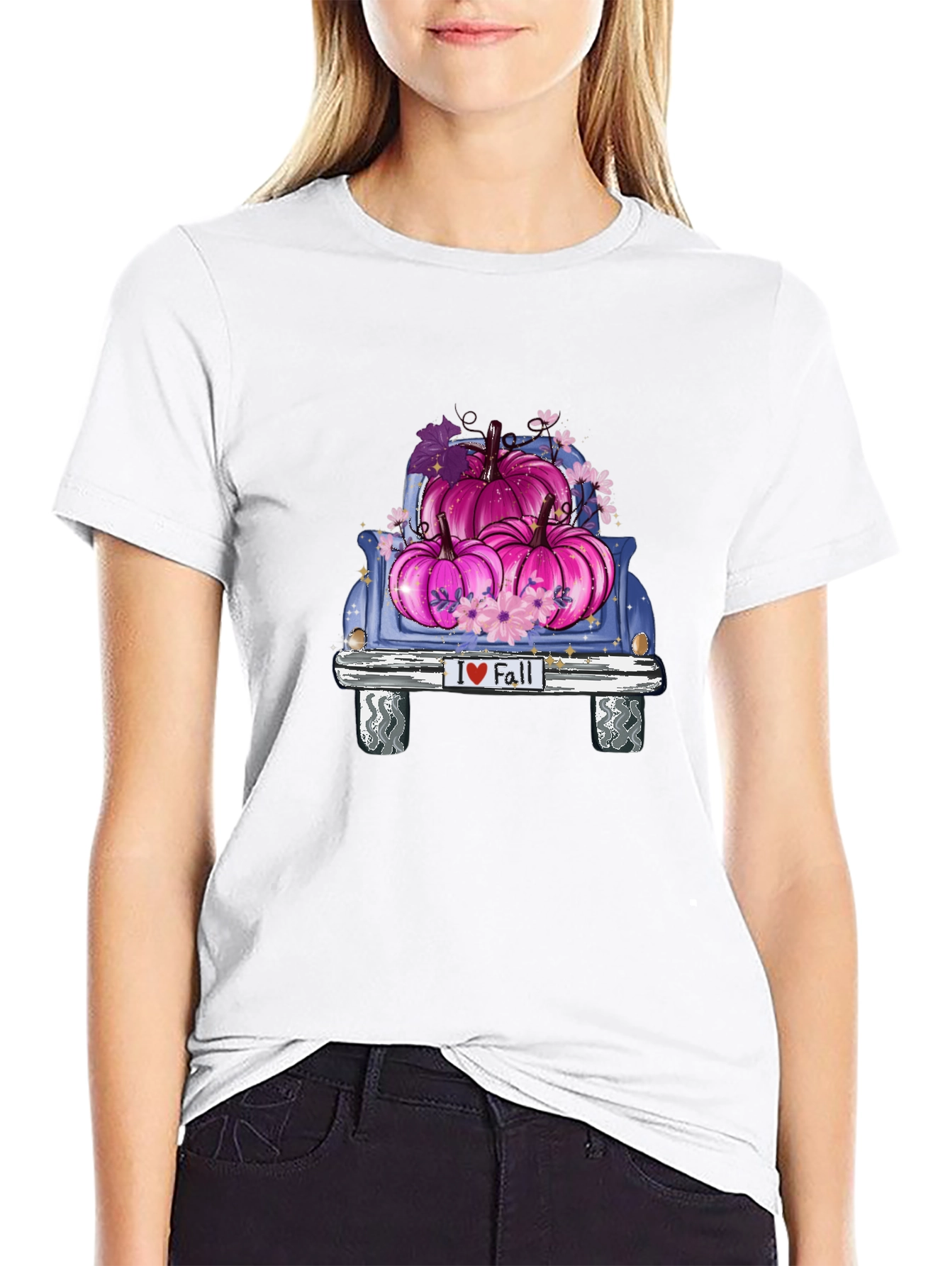 Black I Love Fall Pumpkin Truck Tee view 9