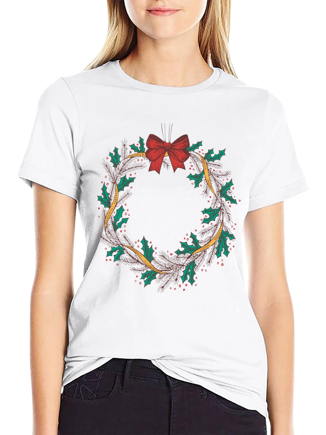 Black Holiday Wreath Graphic Tee view 9