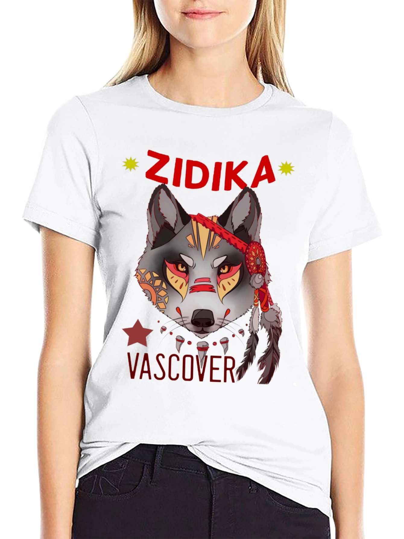 Black Wolf Graphic Print T-Shirt - Zidika Vascover Design view 9