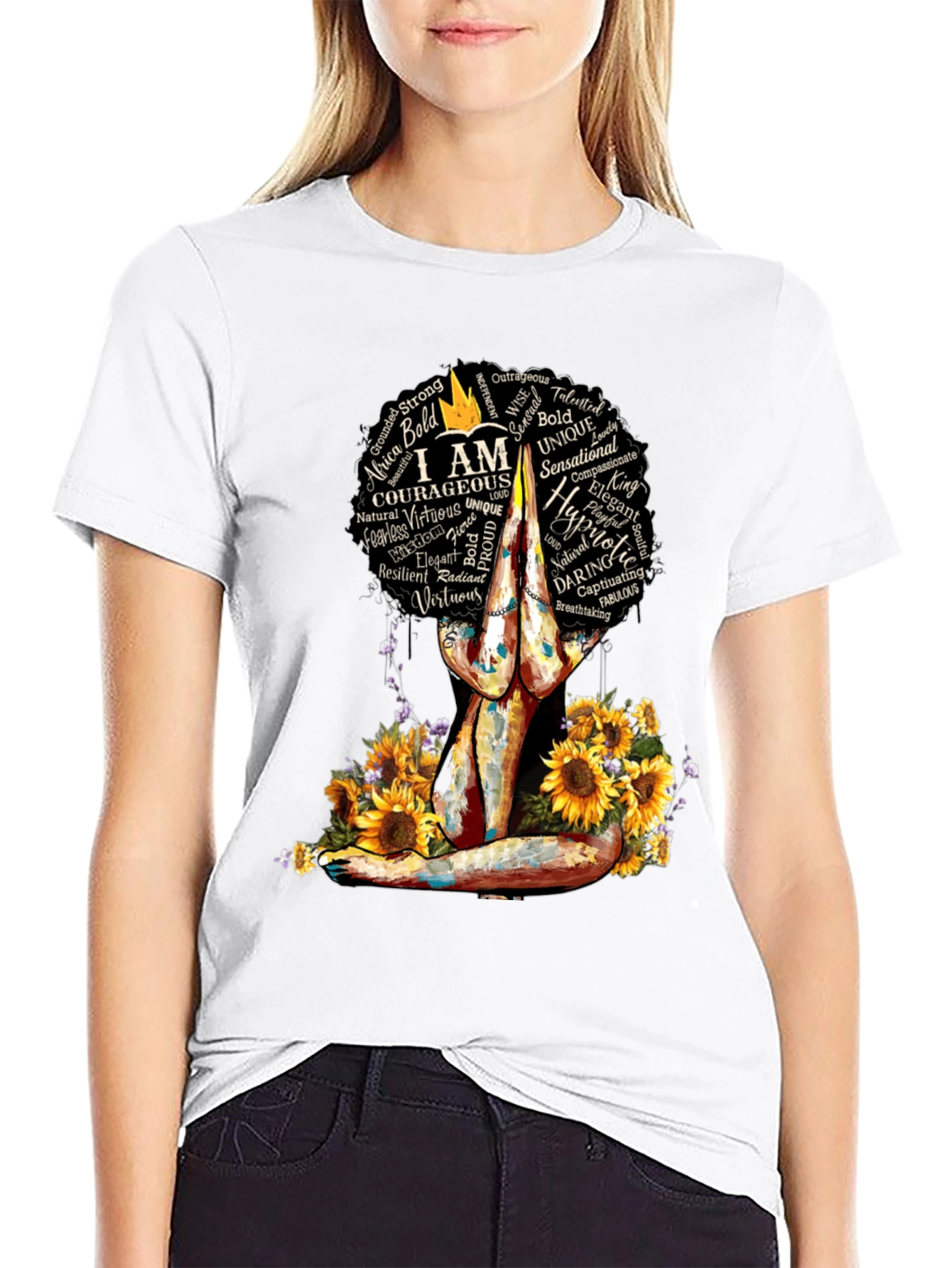 Black Empowered Woman T-Shirt Sunflower Yoga Afro Tee view 9