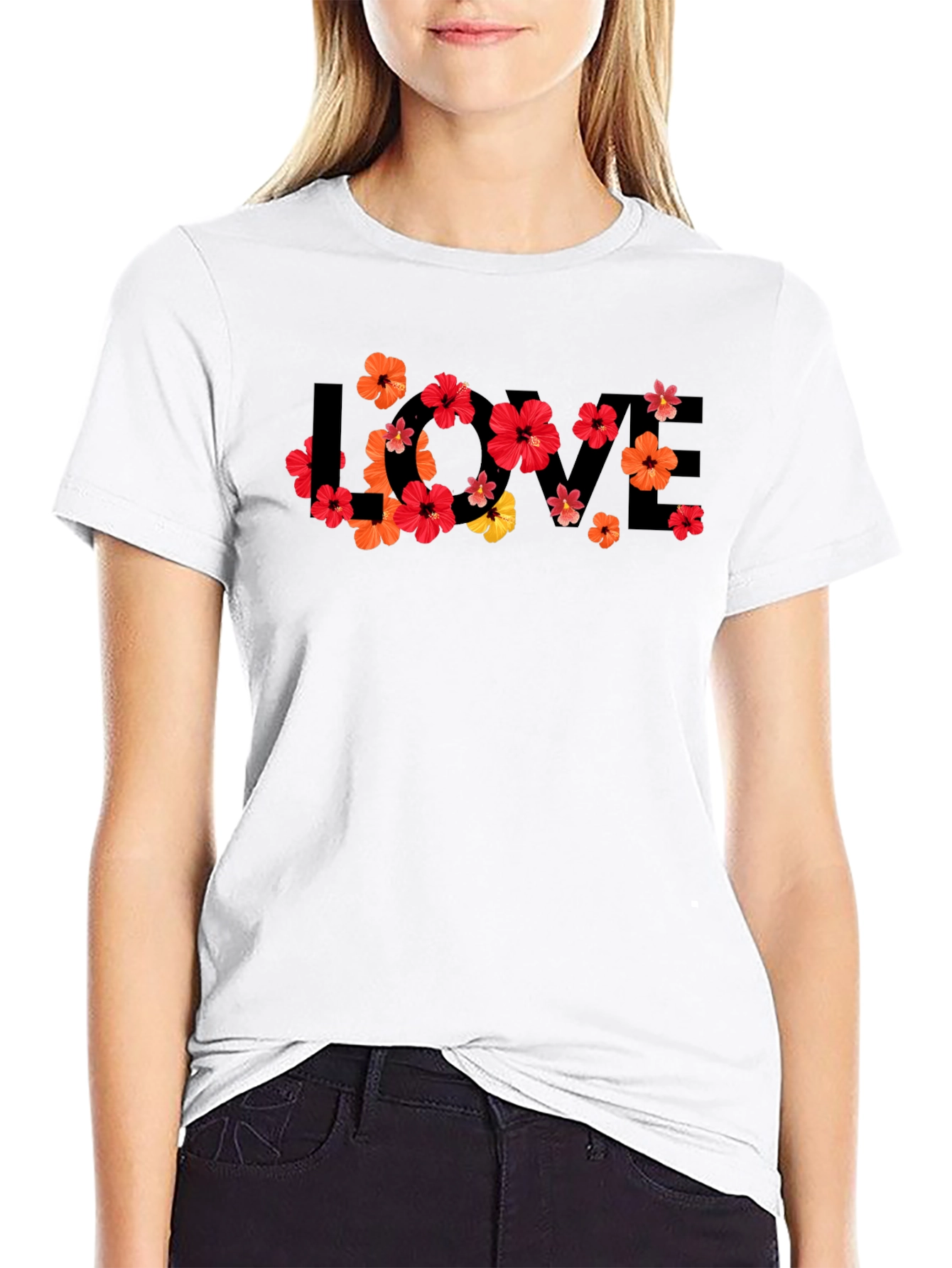 Black Floral LOVE Graphic Tee - Men's Black T-Shirt view 9