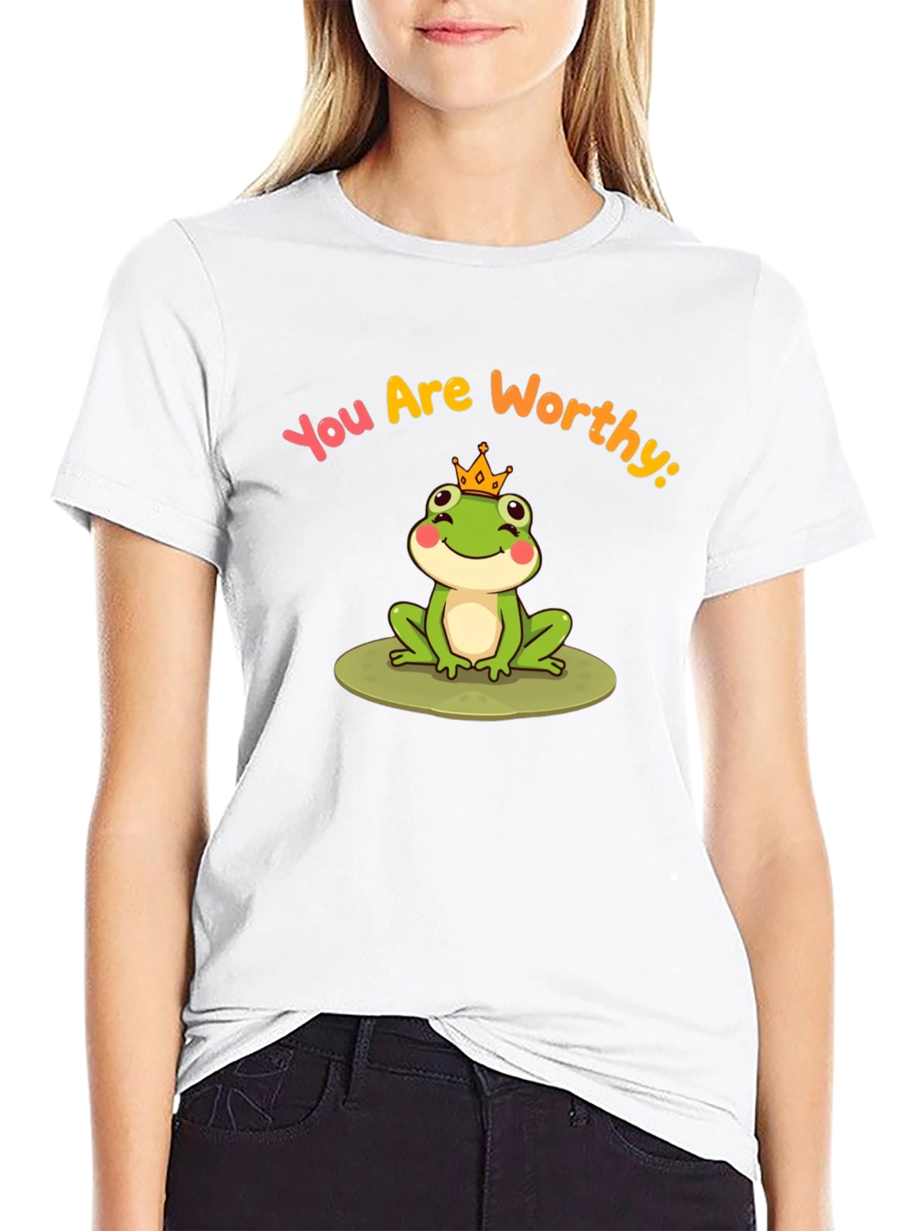 Black Cute Frog Prince T-Shirt - You Are Worthy Design view 9