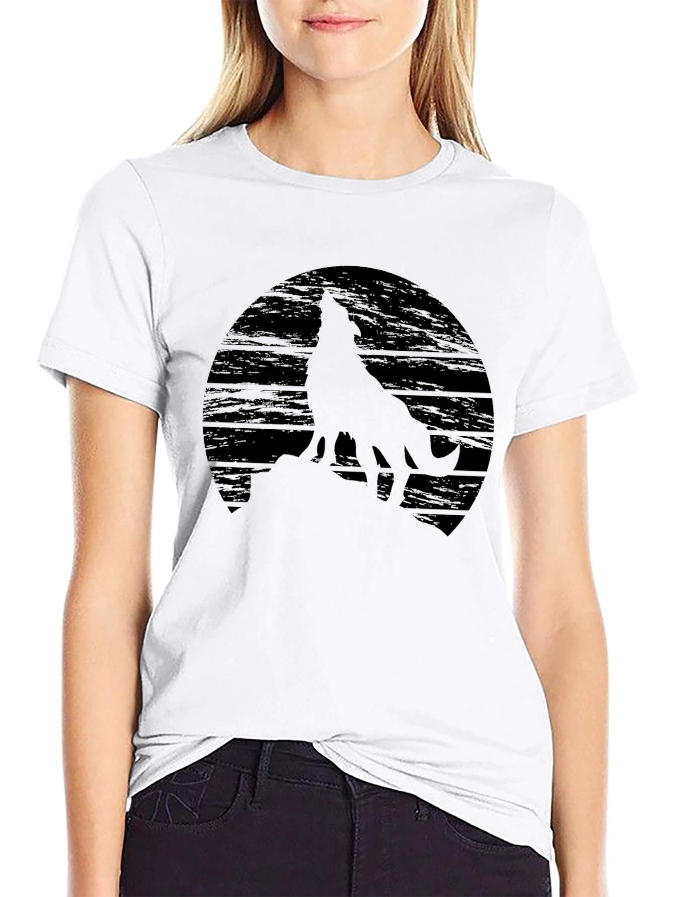 Black Wolf Silhouette Graphic Black T-Shirt view 9