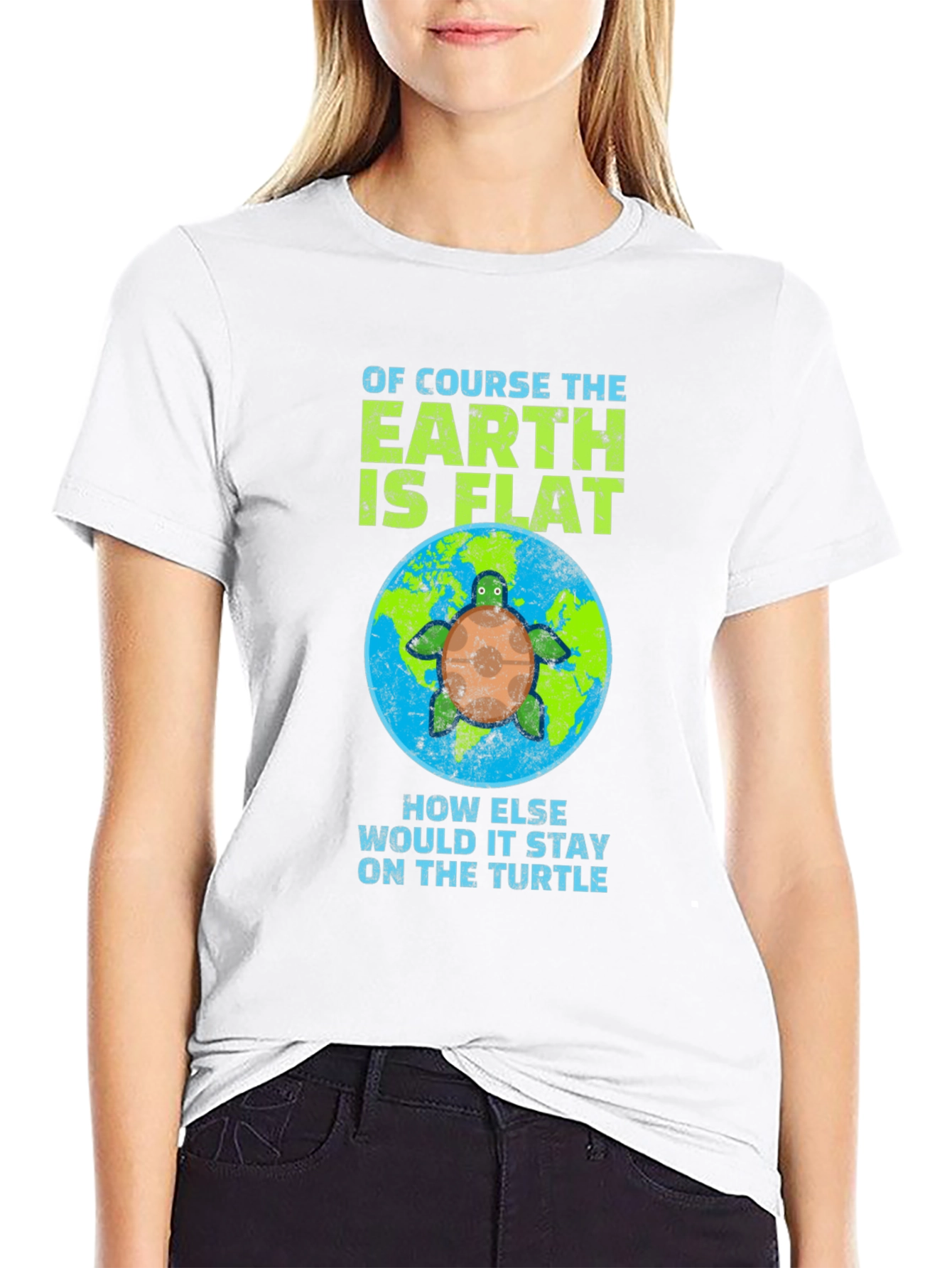 Black Flat Earth Turtle Humor T-Shirt view 9