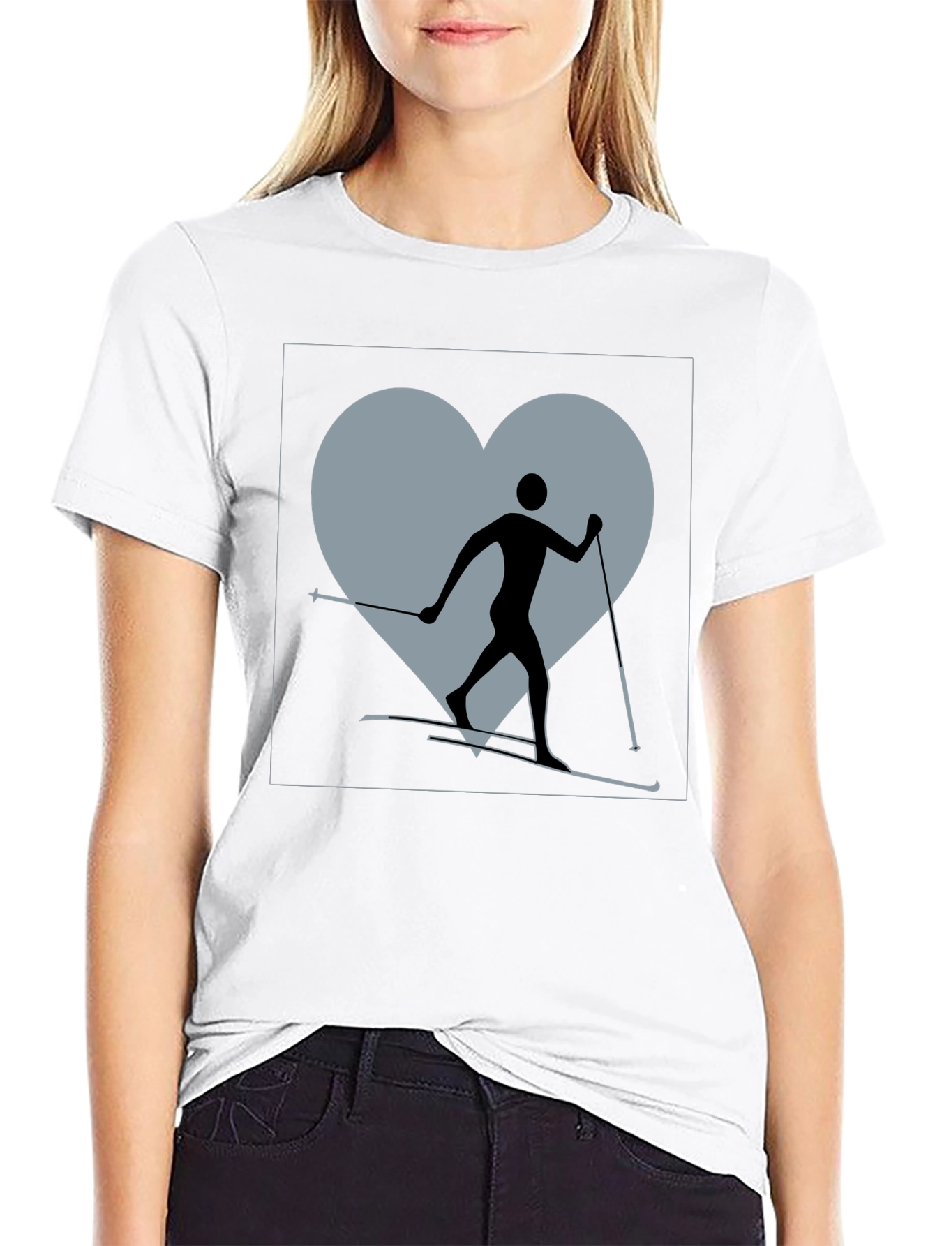 Black Cross Country Skiing Heart T-Shirt view 9