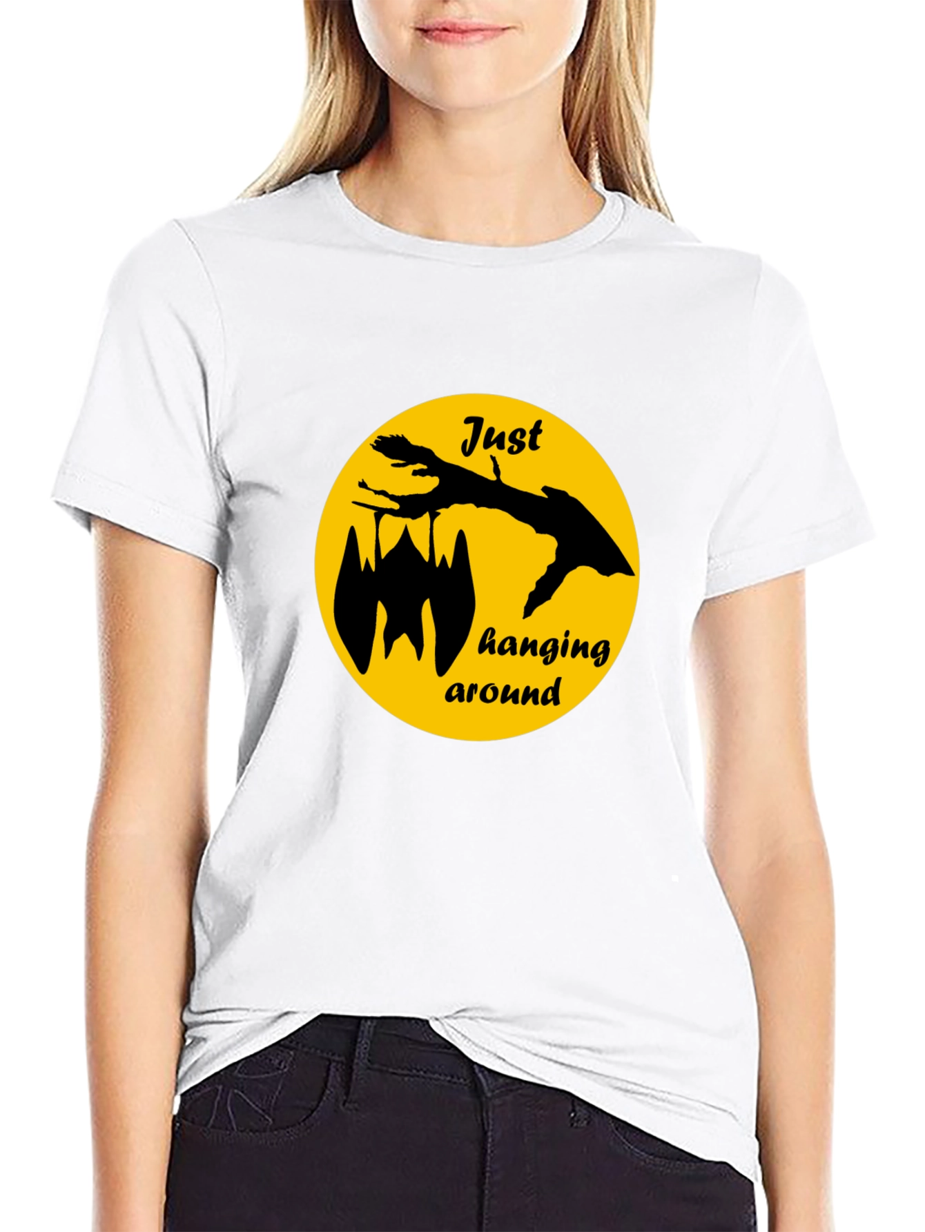 Black Just Hanging Around Bat Graphic Tee - Black view 9