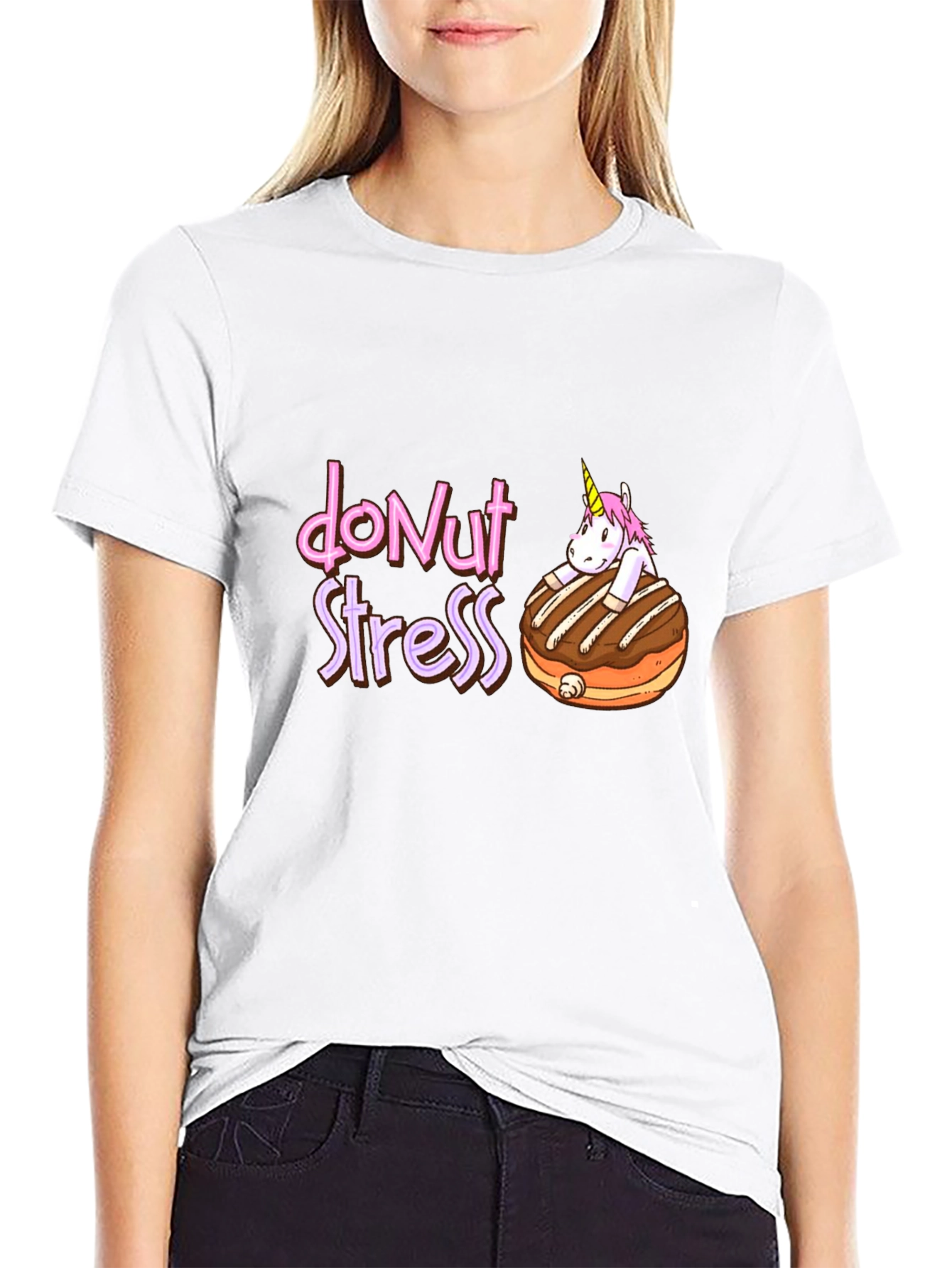 Black Donut Stress T-Shirt - Cute Unicorn Tee view 9