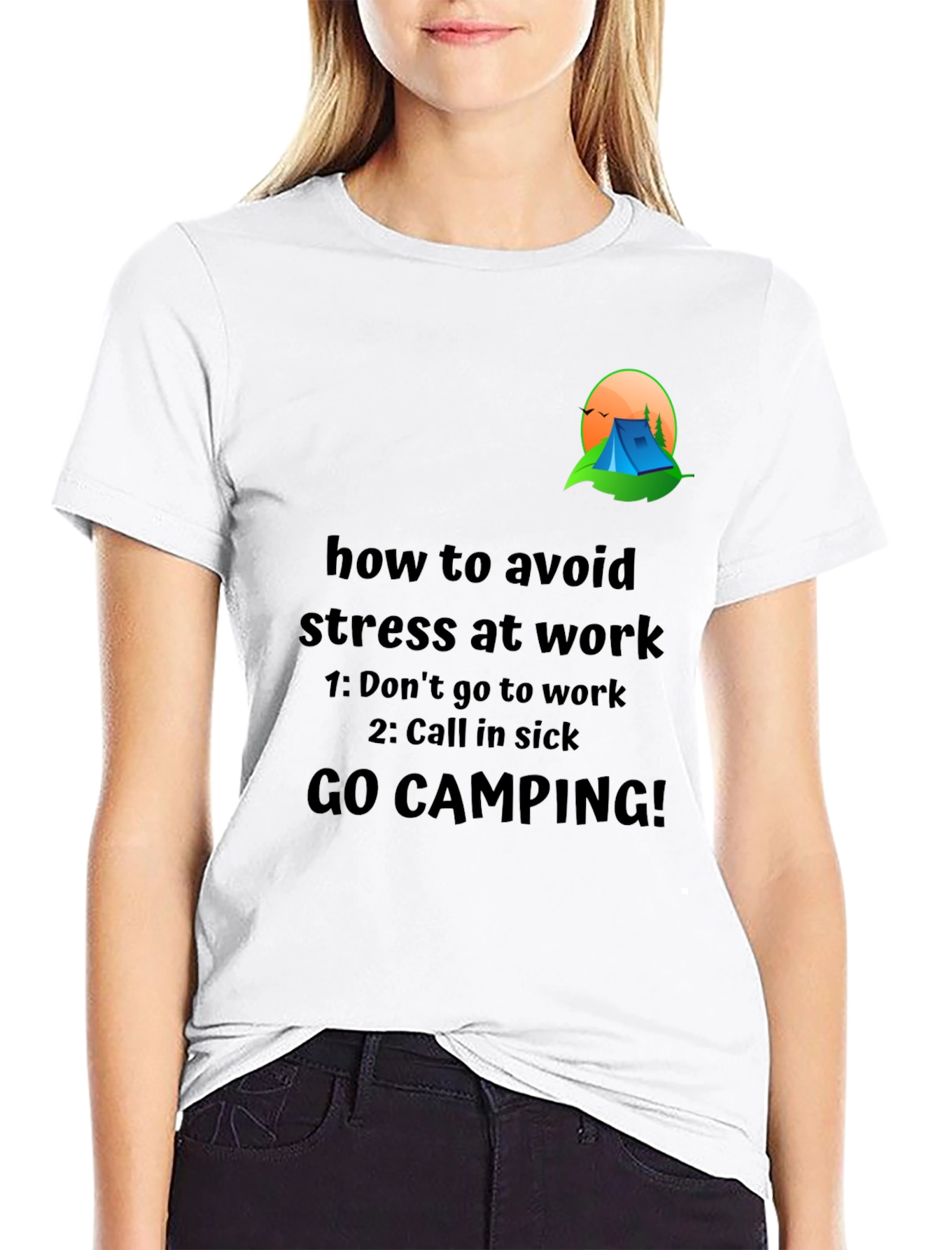 Black Avoid Stress T-Shirt: Camping Graphic Tee view 9
