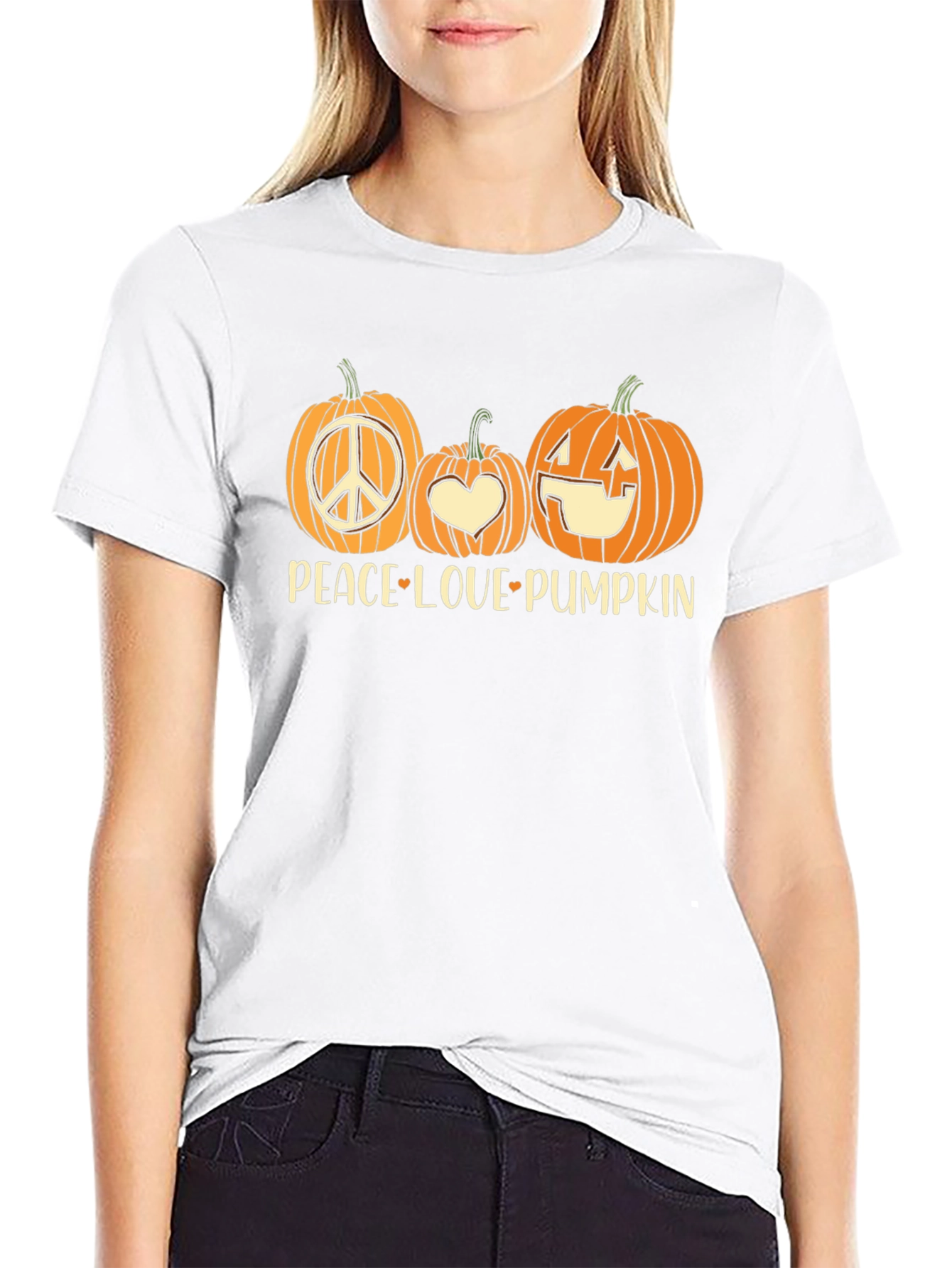 Black Peace Love Pumpkin Halloween T-Shirt view 9