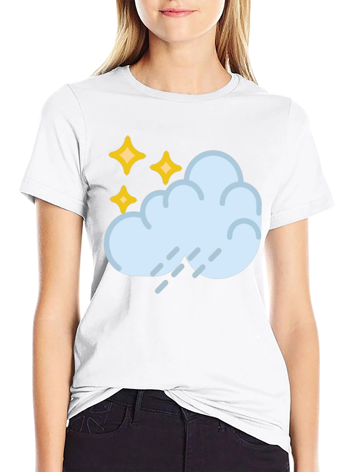 Black Rain Cloud & Stars Graphic Black T-Shirt view 9