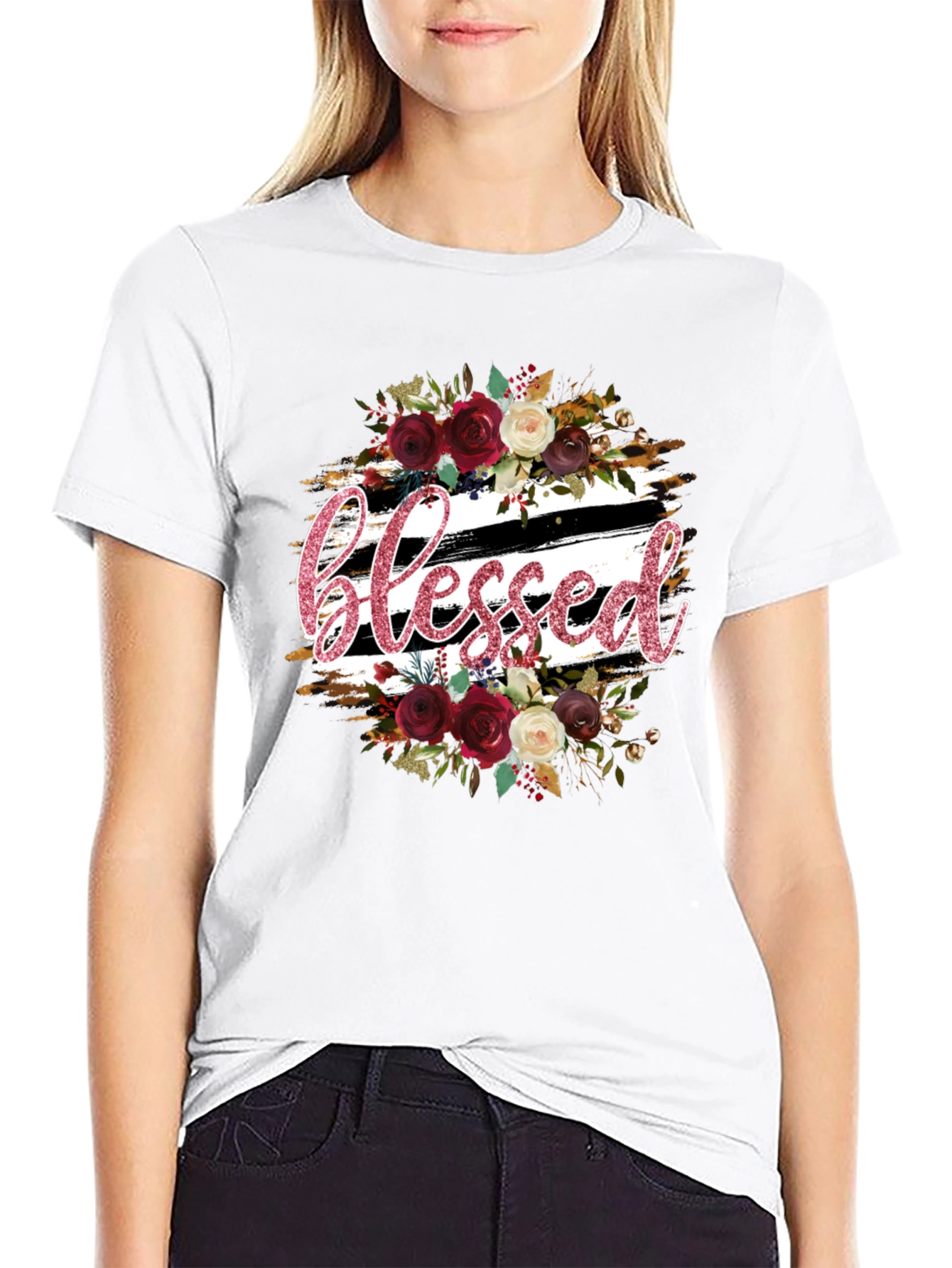 Black Blessed Floral Graphic T-Shirt - Stylish & Comfortable view 9